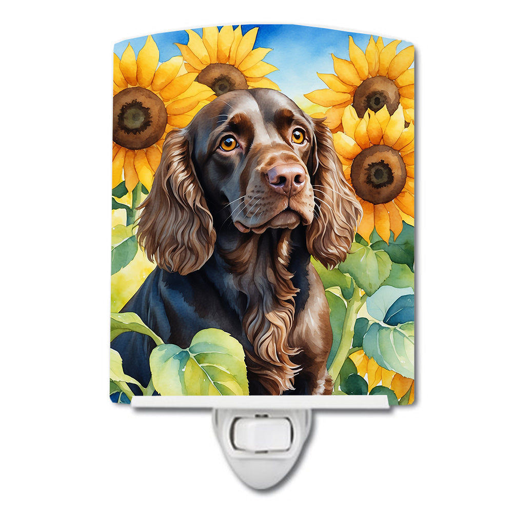 6 x 4 in. Boykin Spaniel in Sunflowers Ceramic Night Light