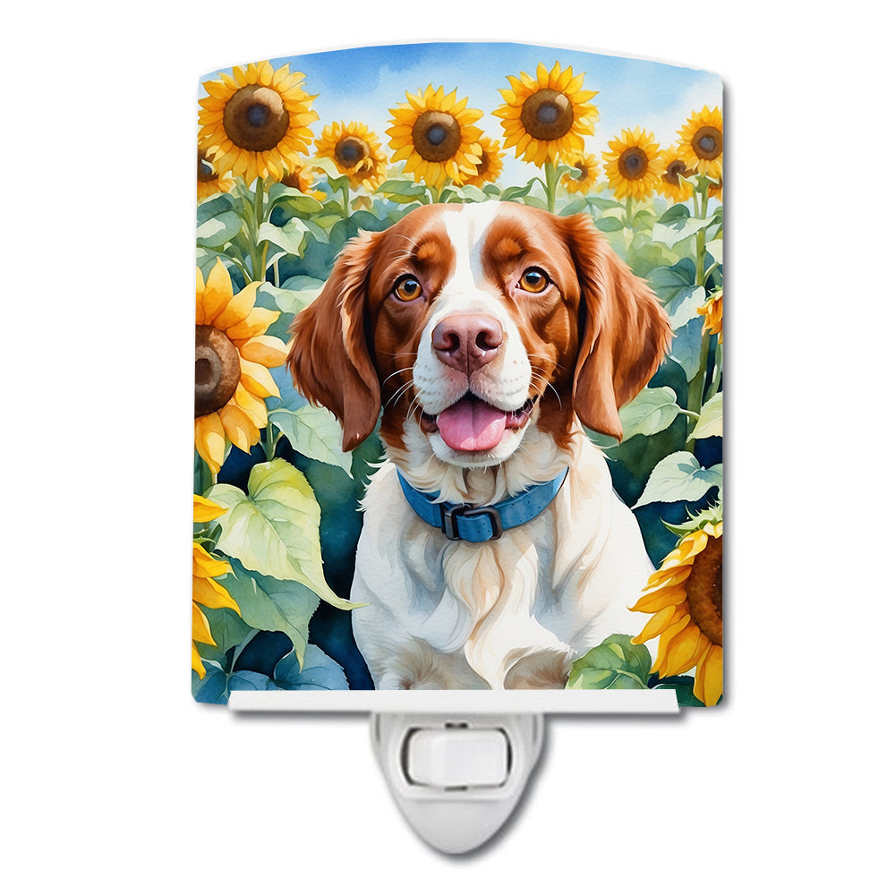 DAC6040CNL 6 x 4 in. Brittany Spaniel in Sunflowers Ceramic Night Light