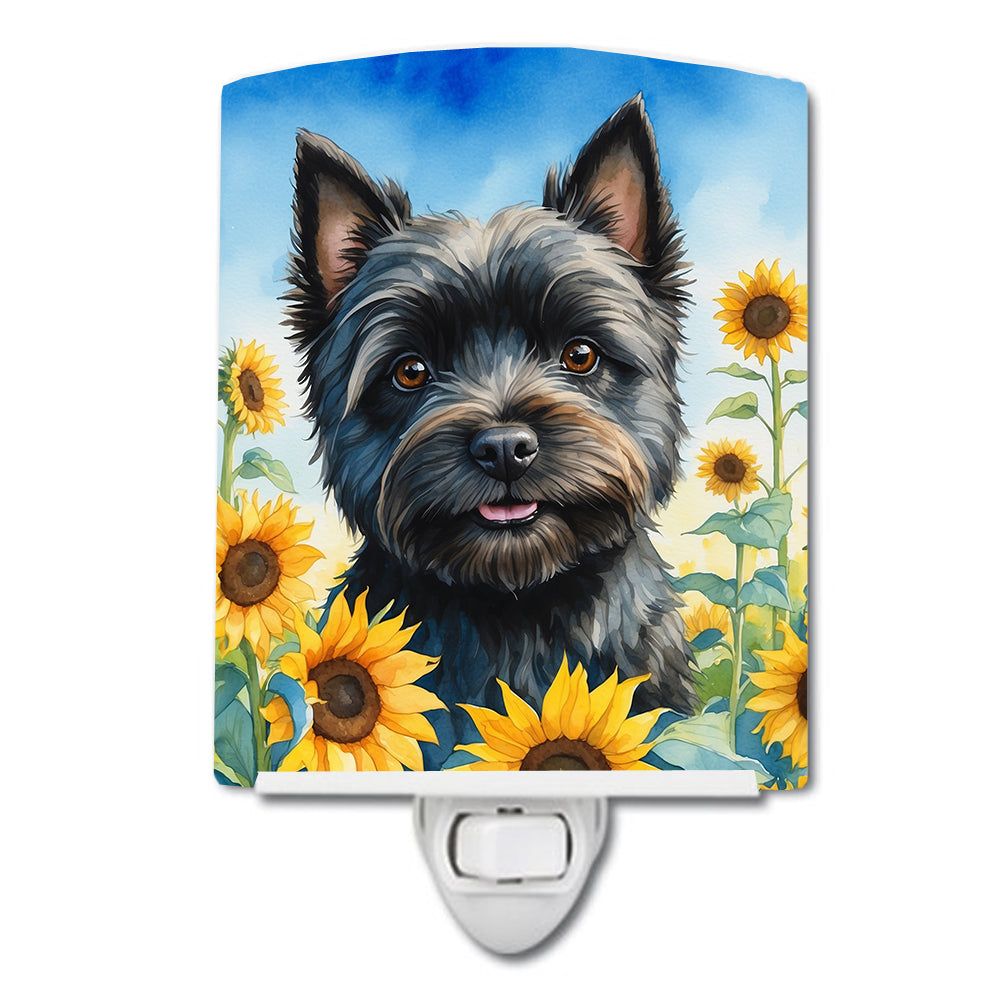 6 x 4 in. Cairn Terrier in Sunflowers Ceramic Night Light