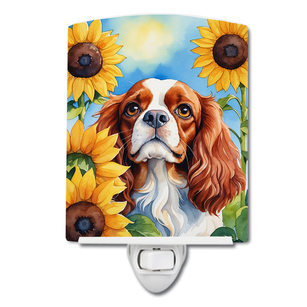 6 x 4 in. Cavalier Spaniel in Sunflowers Ceramic Night Light