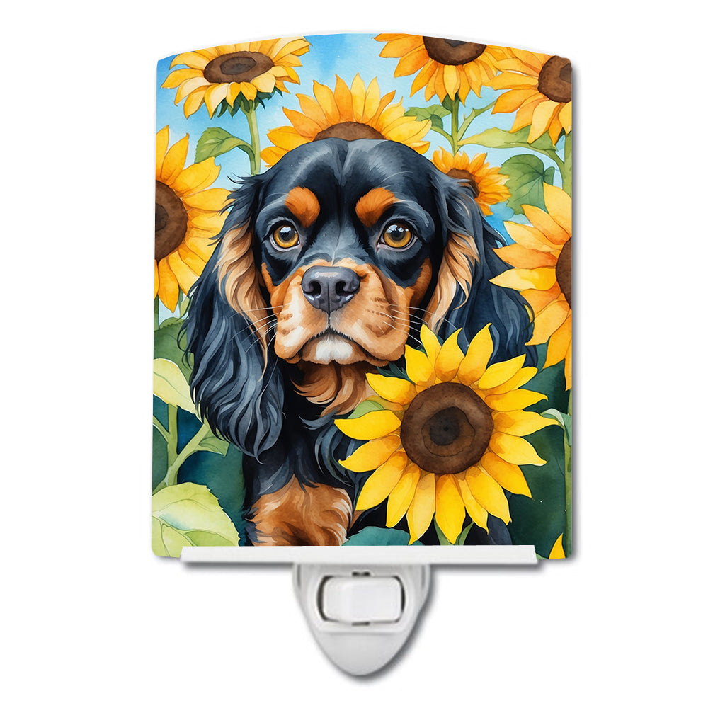 6 x 4 in. Cavalier Spaniel in Sunflowers Ceramic Night Light