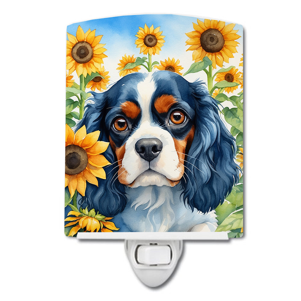 6 x 4 in. Cavalier Spaniel in Sunflowers Ceramic Night Light