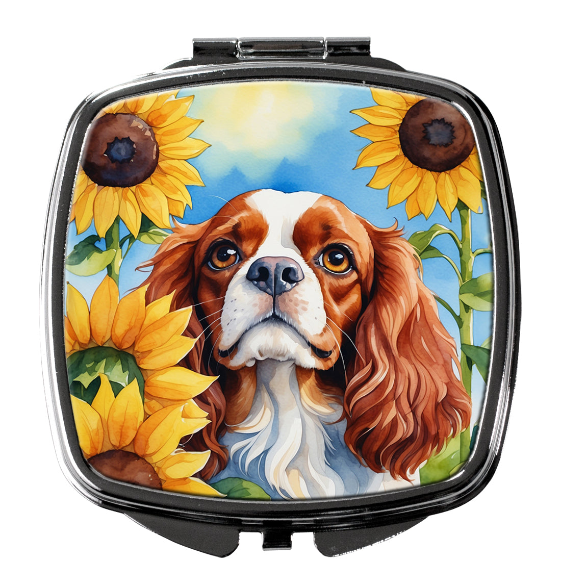 DAC6047SCM 3 x 2.75 in. Cavalier Spaniel in Sunflowers Compact Mirror