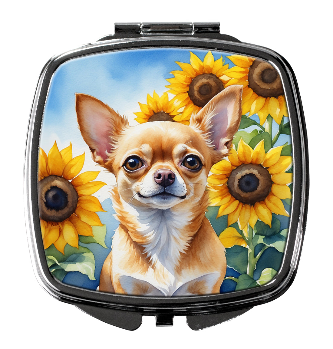 DAC6051SCM 3 x 2.75 in. Chihuahua in Sunflowers Compact Mirror