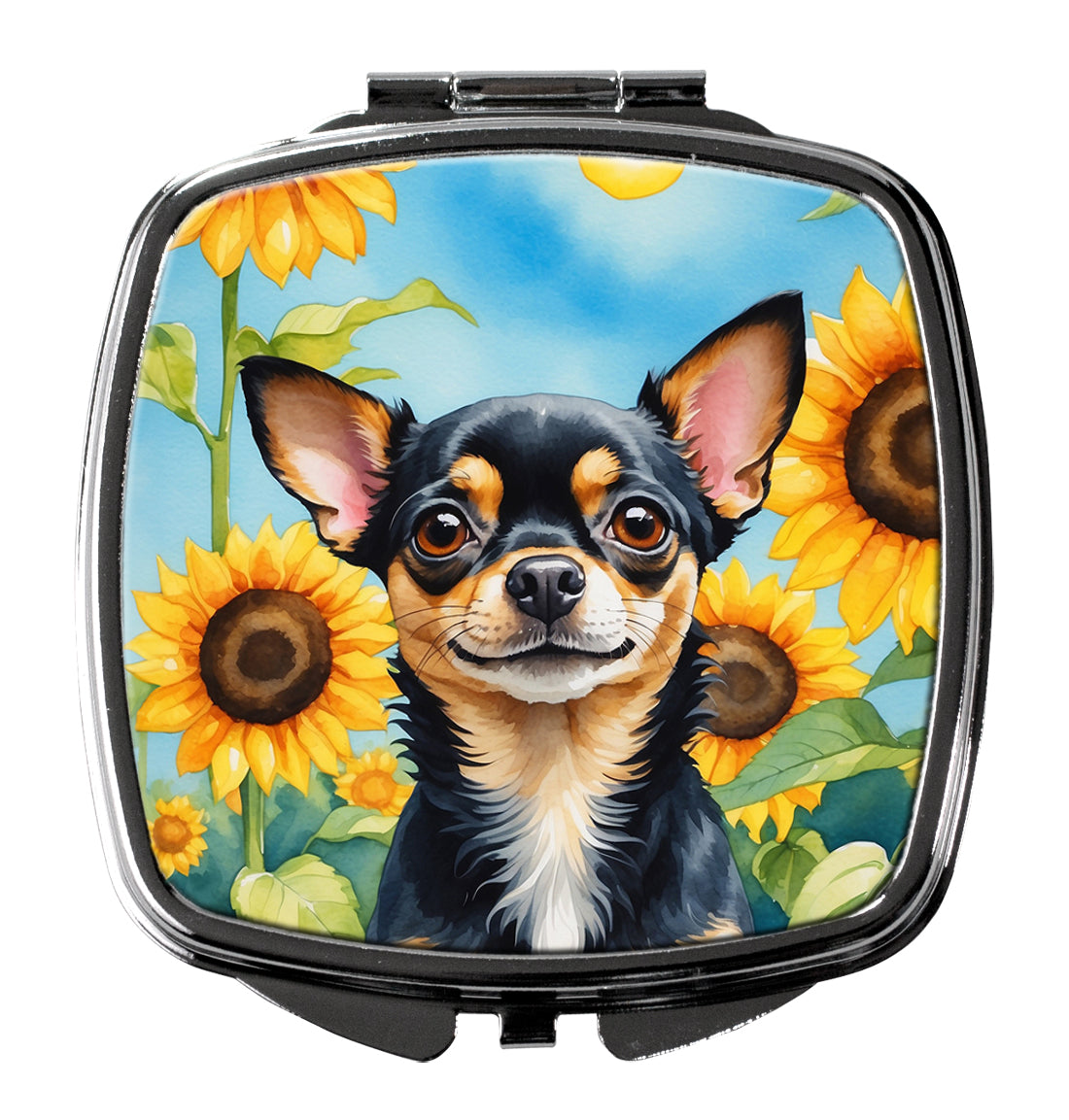 DAC6052SCM 3 x 2.75 in. Chihuahua in Sunflowers Compact Mirror