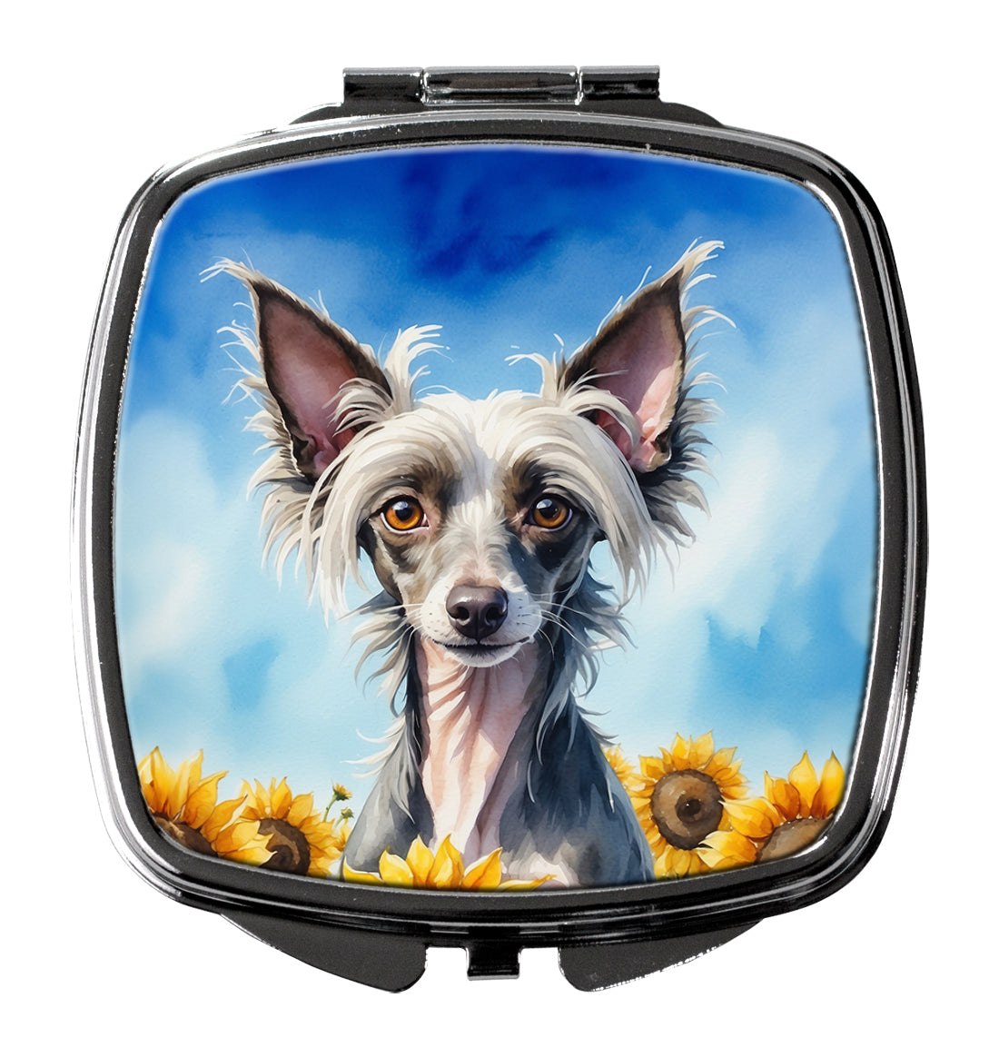 DAC6053SCM 3 x 2.75 in. Chinese Crested in Sunflowers Compact Mirror