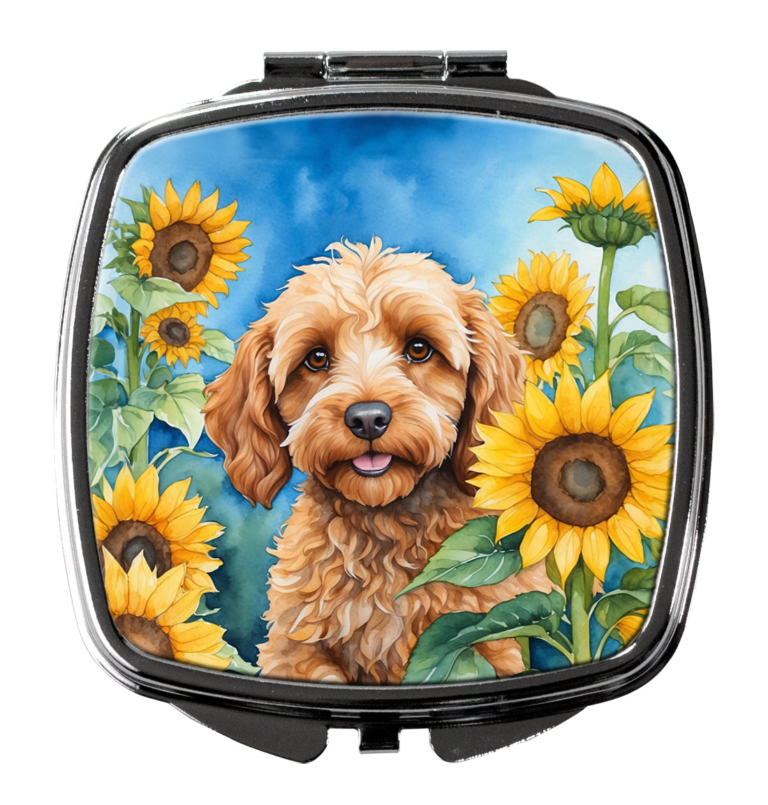 DAC6057SCM 3 x 2.75 in. Cockapoo in Sunflowers Compact Mirror