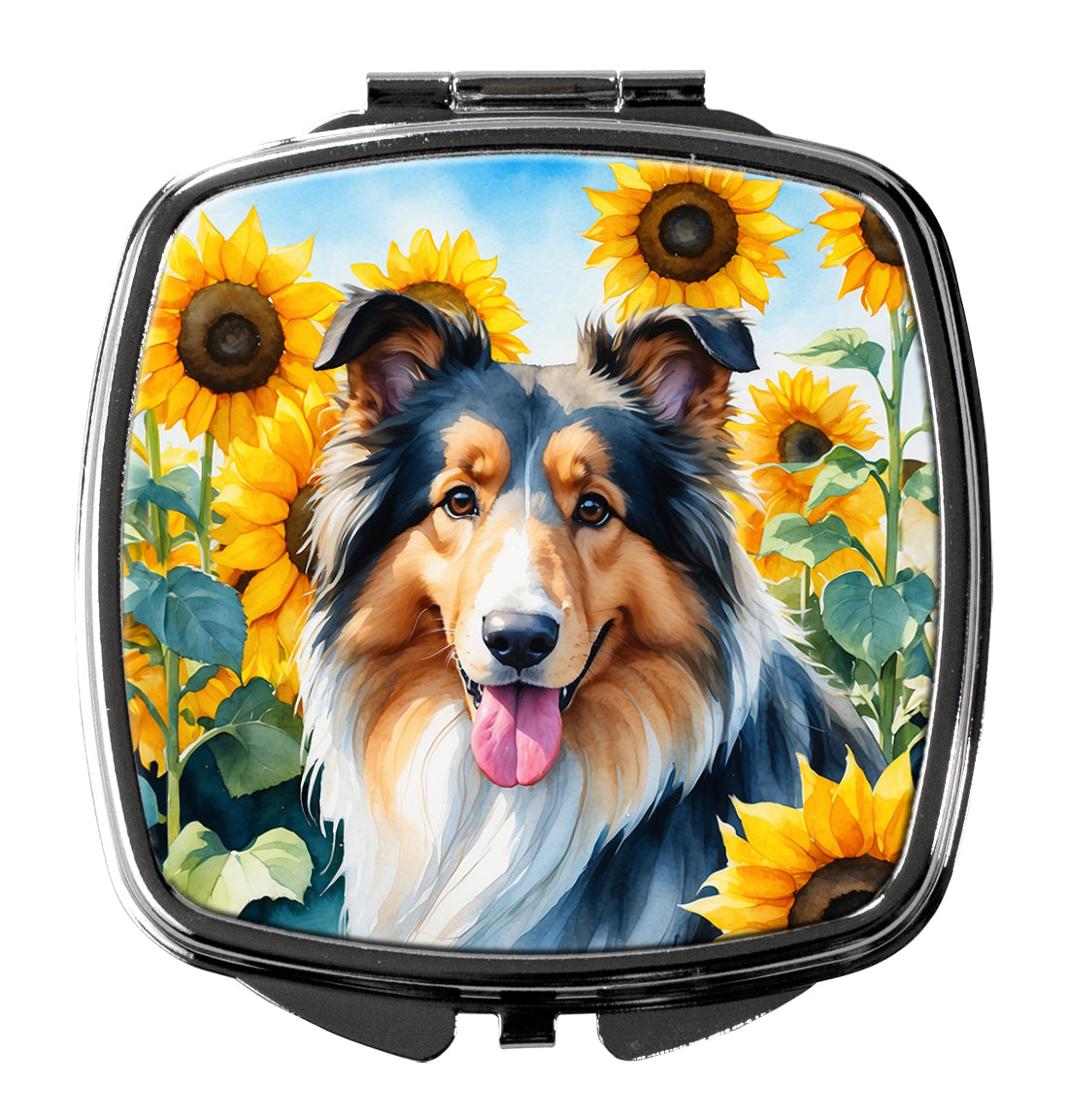 3 x 2.75 in. Collie in Sunflowers Compact Mirror