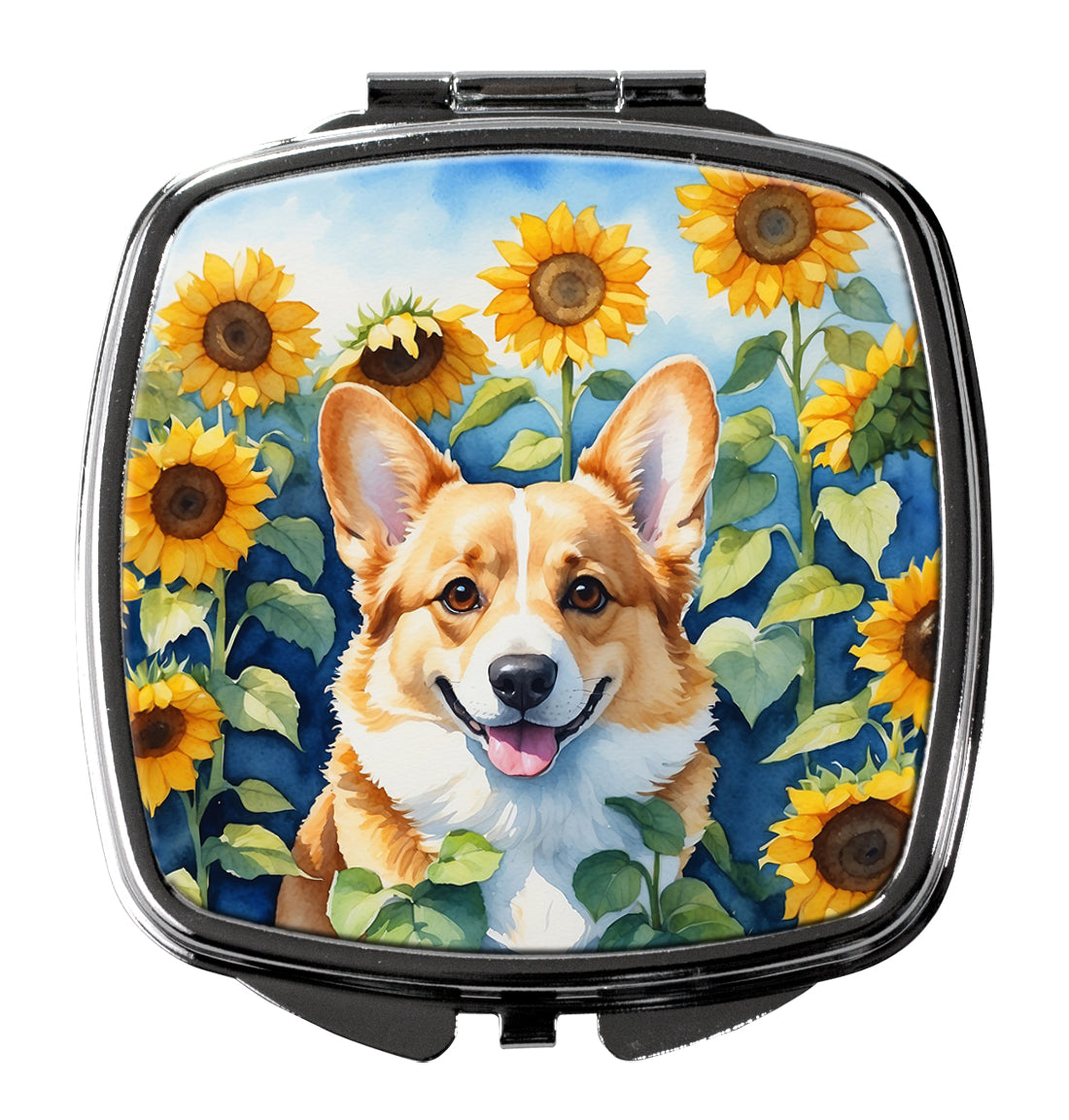 DAC6062SCM 3 x 2.75 in. Corgi in Sunflowers Compact Mirror
