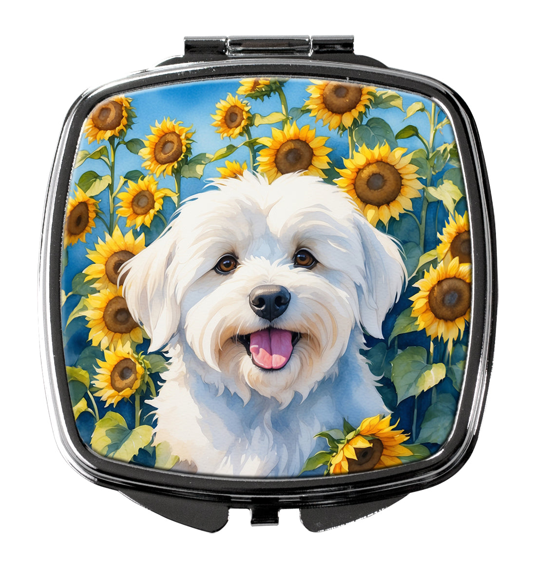 DAC6063SCM 3 x 2.75 in. Coton de Tulear in Sunflowers Compact Mirror