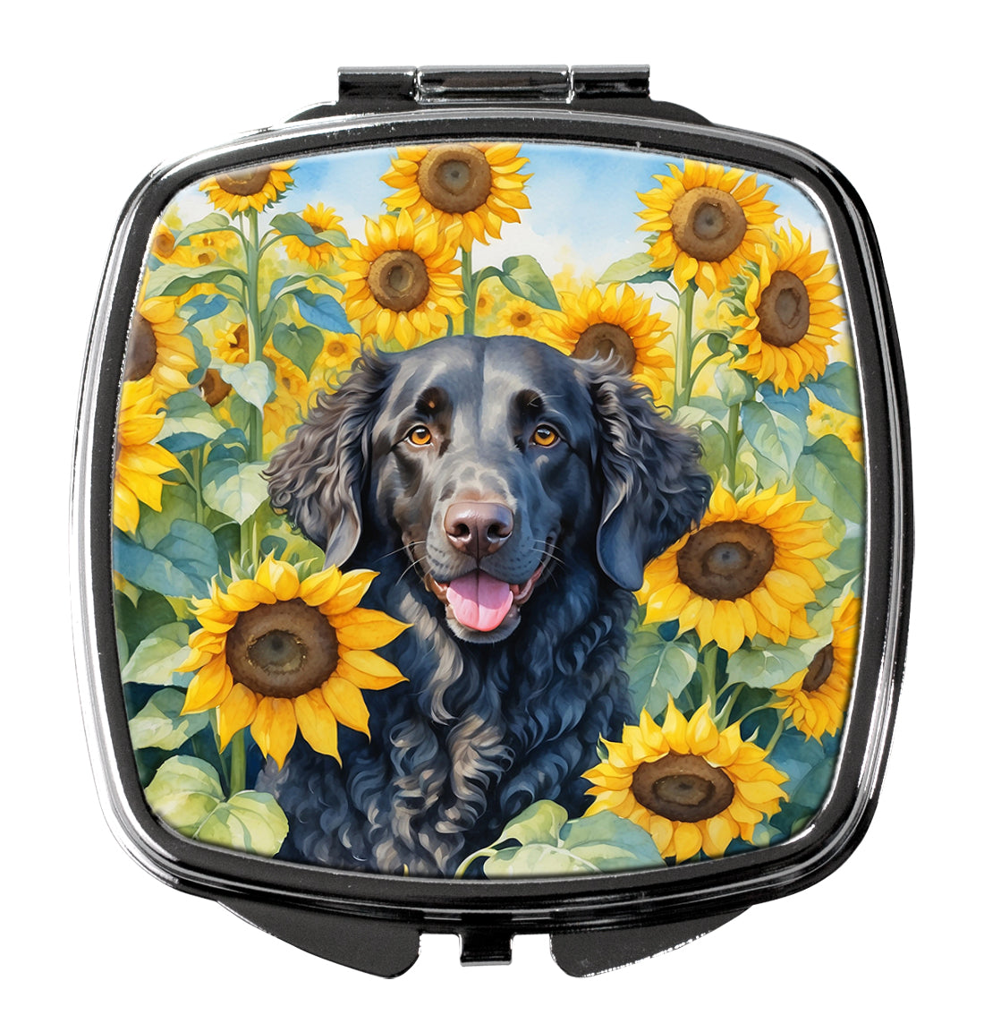 3 x 2.75 in. Curly-Coated Retriever in Sunflowers Compact Mirror