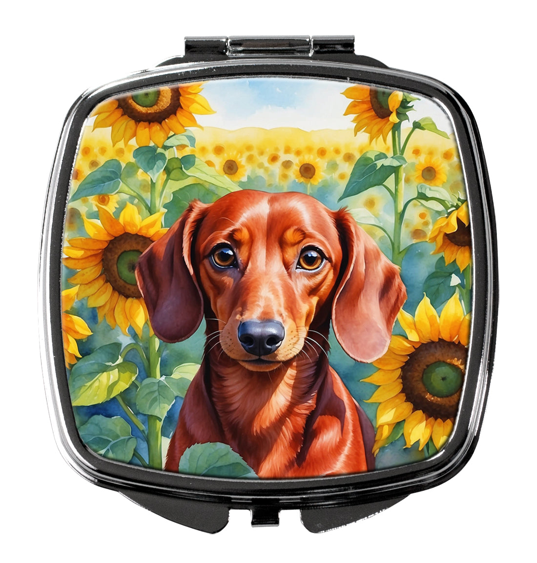 DAC6065SCM 3 x 2.75 in. Dachshund in Sunflowers Compact Mirror