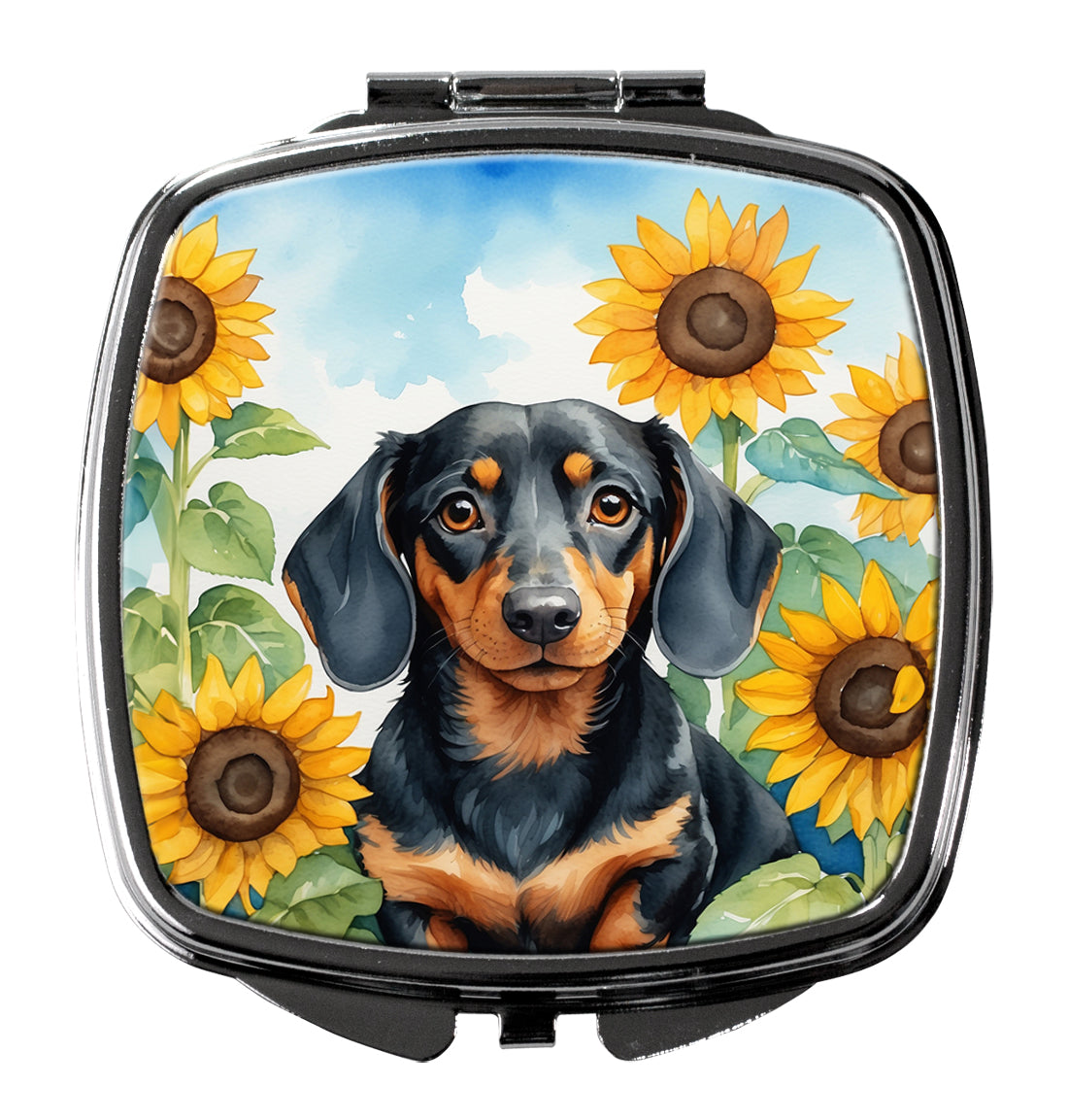 DAC6066SCM 3 x 2.75 in. Dachshund in Sunflowers Compact Mirror
