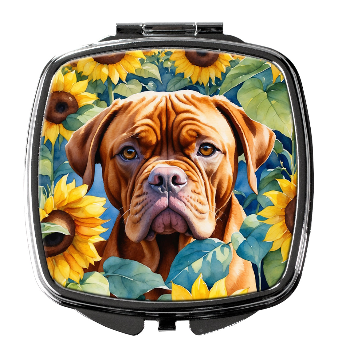 3 x 2.75 in. Dogue de Bordeaux in Sunflowers Compact Mirror
