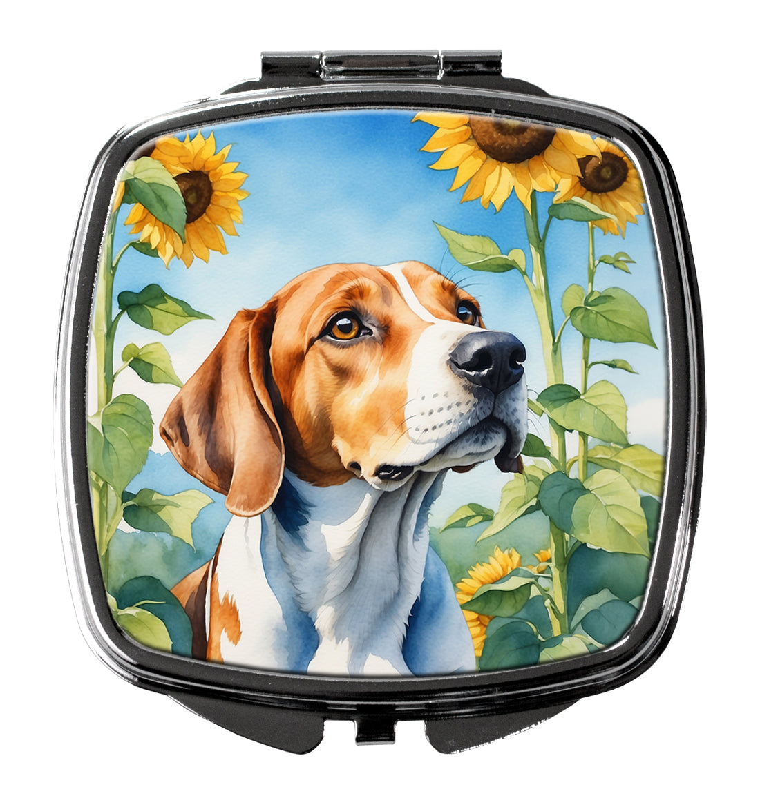 DAC6074SCM 3 x 2.75 in. English Foxhound in Sunflowers Compact Mirror