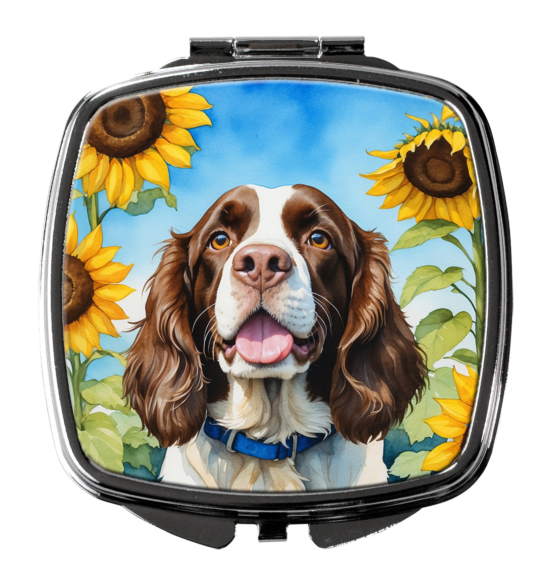 3 x 2.75 in. English Springer Spaniel in Sunflowers Compact Mirror