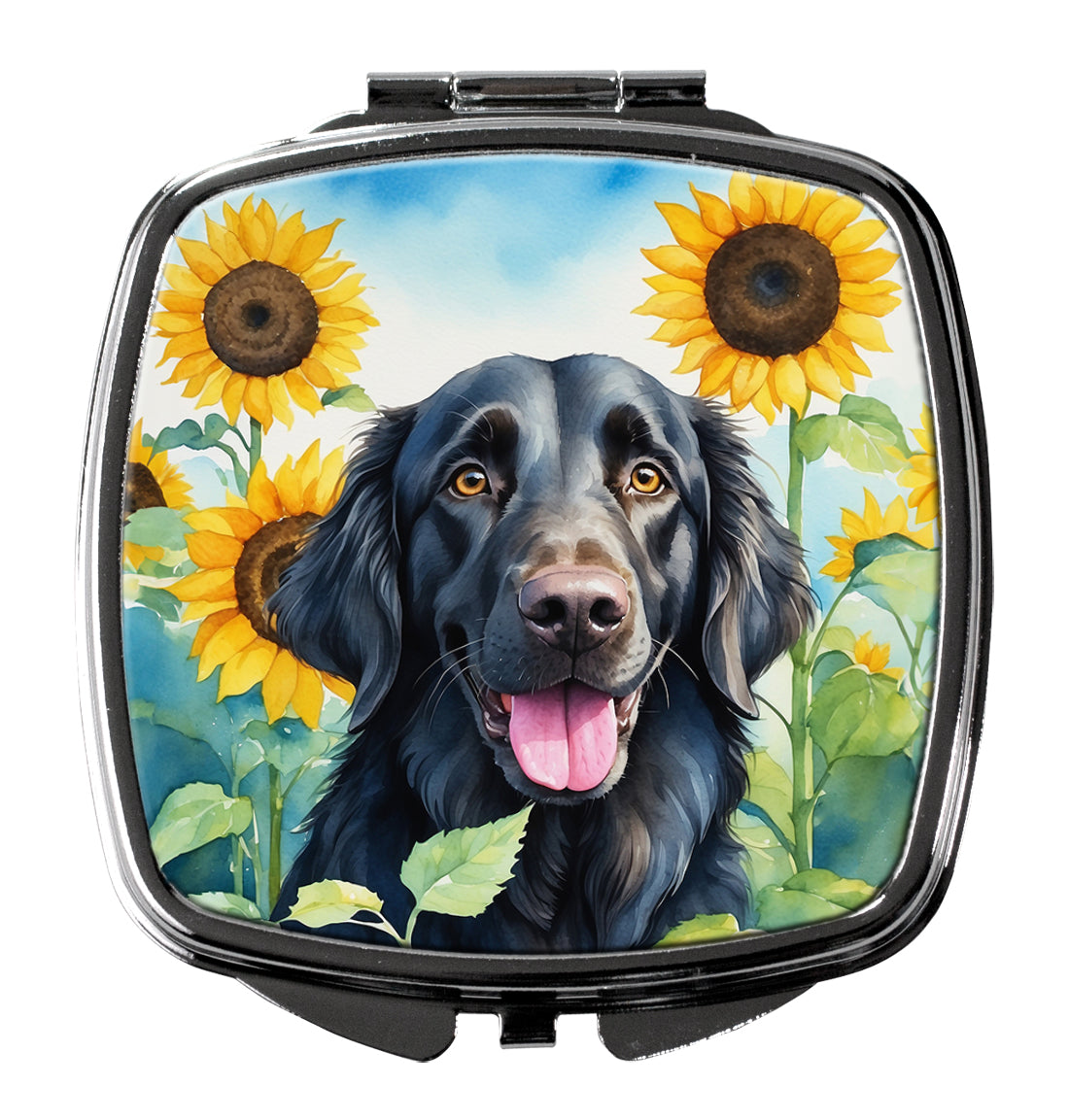 DAC6078SCM 3 x 2.75 in. Flat-Coated Retriever in Sunflowers Compact Mirror