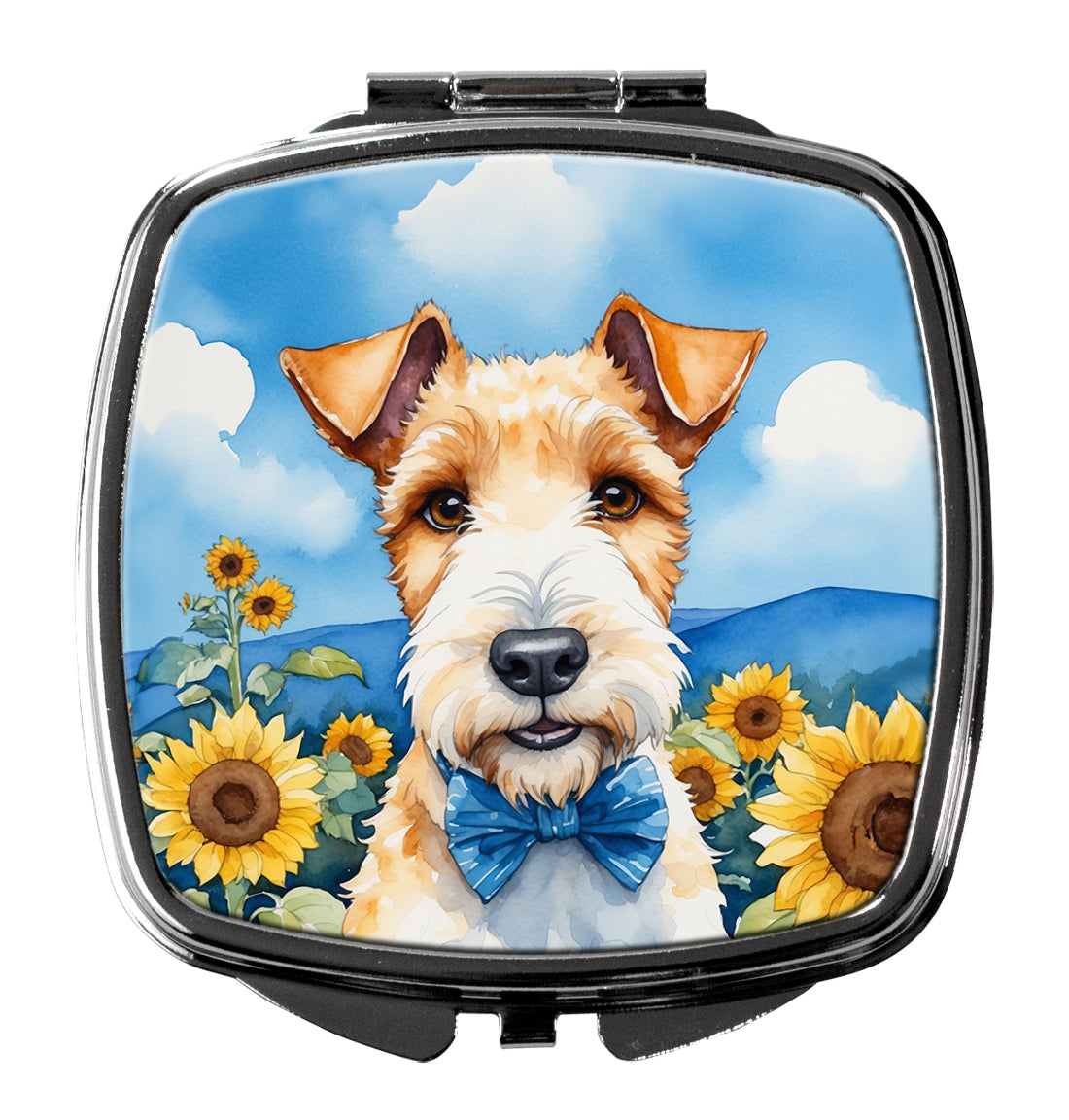 3 x 2.75 in. Fox Terrier in Sunflowers Compact Mirror