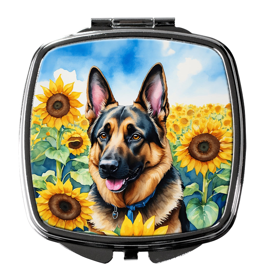 DAC6084SCM 3 x 2.75 in. German Shepherd in Sunflowers Compact Mirror