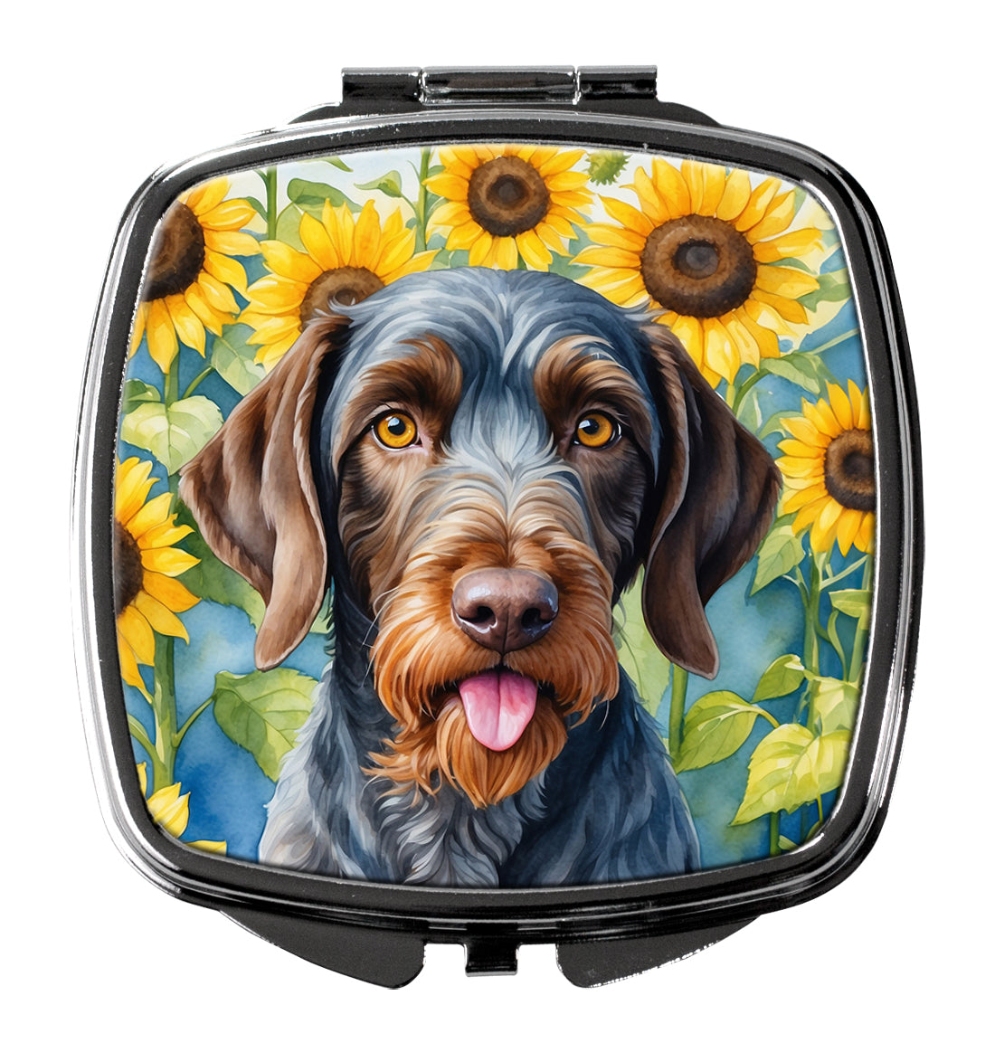 DAC6086SCM 3 x 2.75 in. German Wirehaired Pointer in Sunflowers Compact Mirror