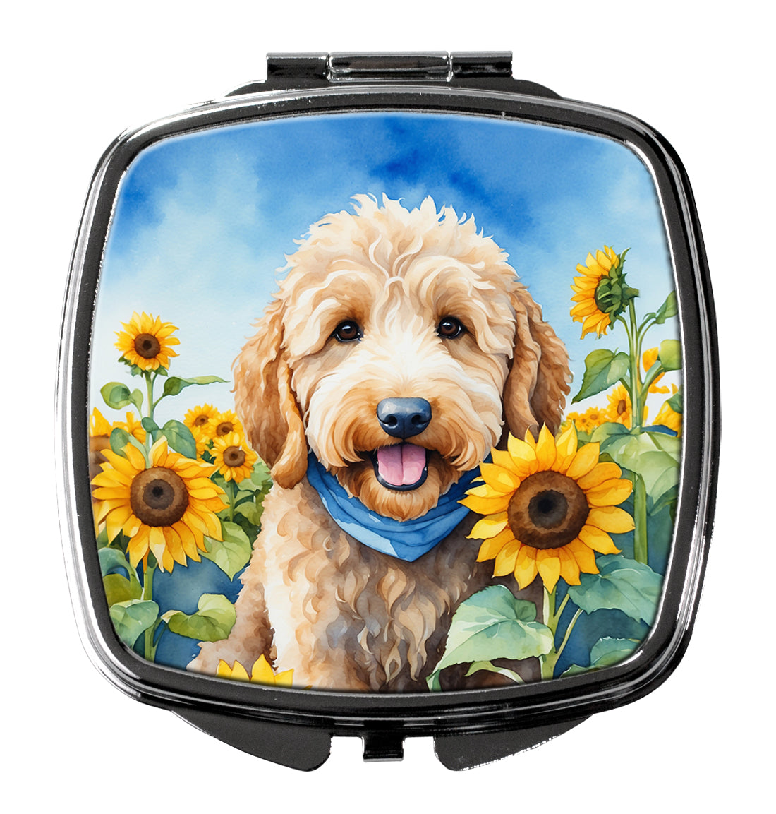 3 x 2.75 in. Goldendoodle in Sunflowers Compact Mirror