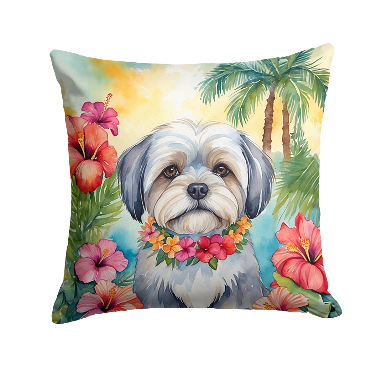 14 x 14 in. Lhasa Apso Luau Throw Pillow
