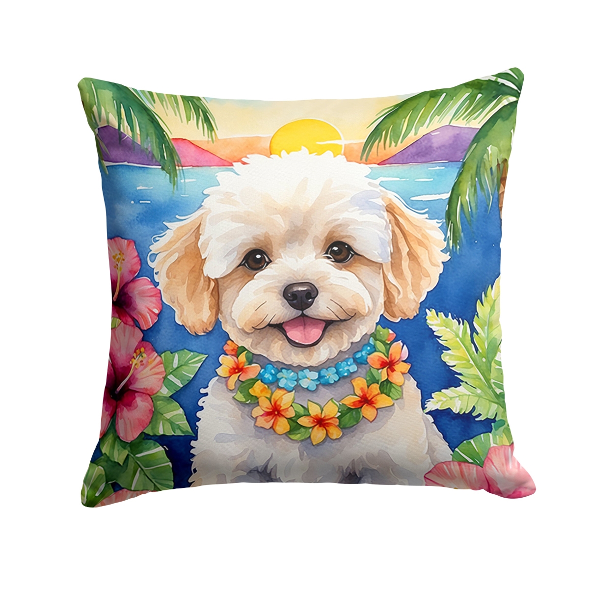 14 x 14 in. Maltipoo Luau Throw Pillow