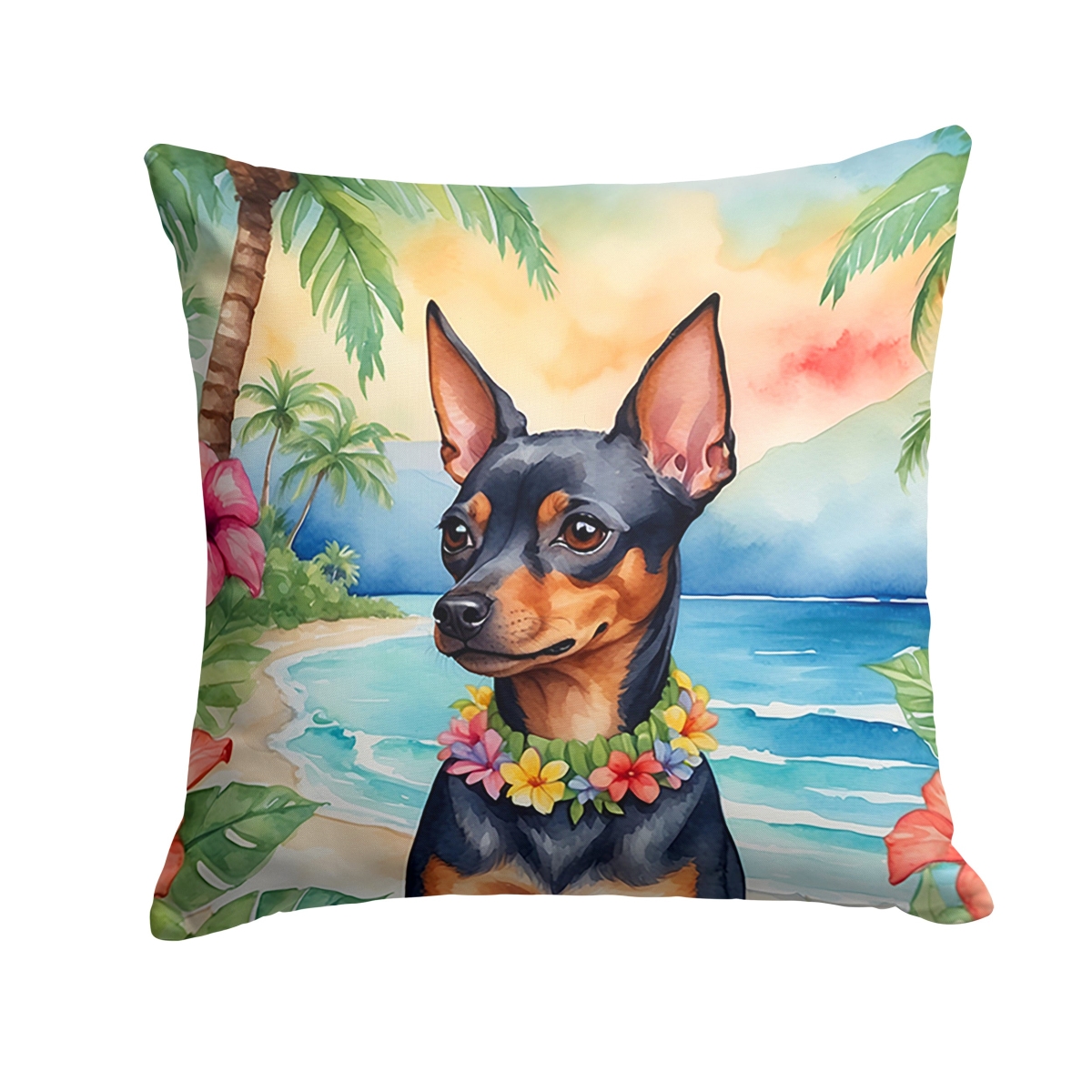 14 x 14 in. Miniature Pinscher Luau Throw Pillow