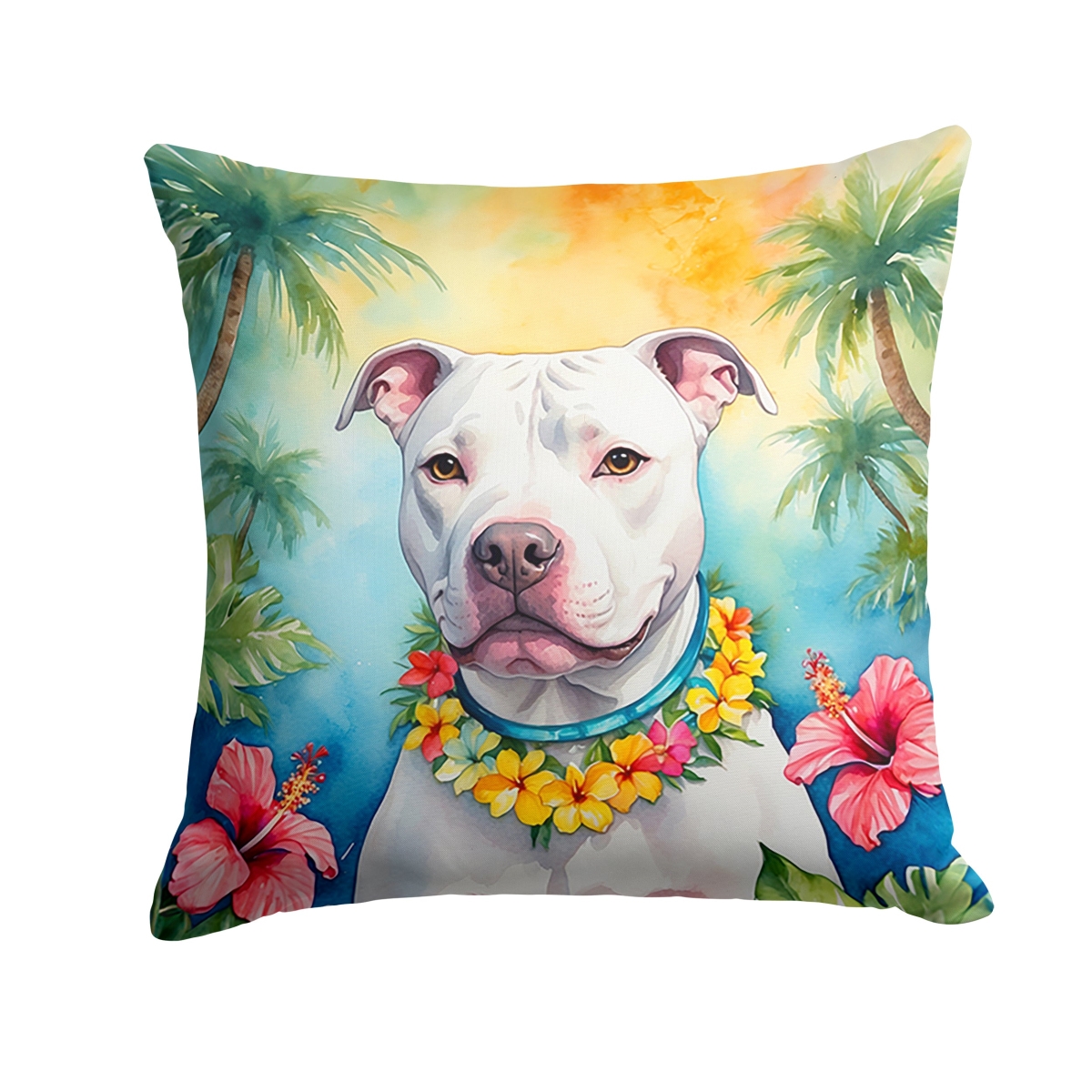 14 x 14 in. Pit Bull Terrier Luau Throw Pillow