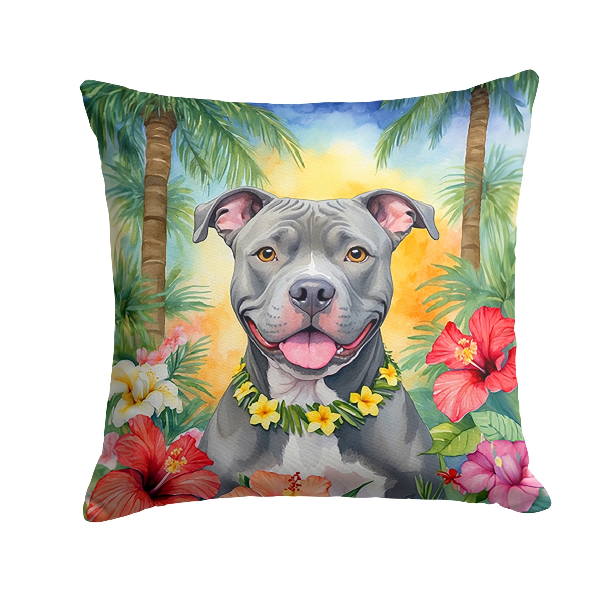 14 x 14 in. Pit Bull Terrier Luau Throw Pillow