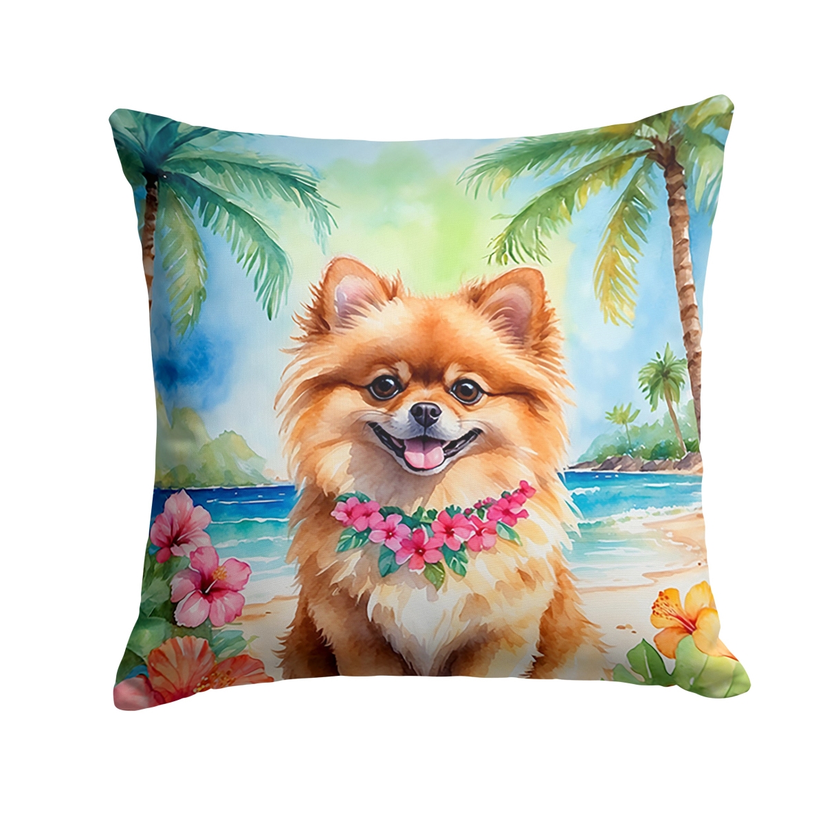 DAC6493PW1414 14 x 14 in. Pomeranian Luau Throw Pillow