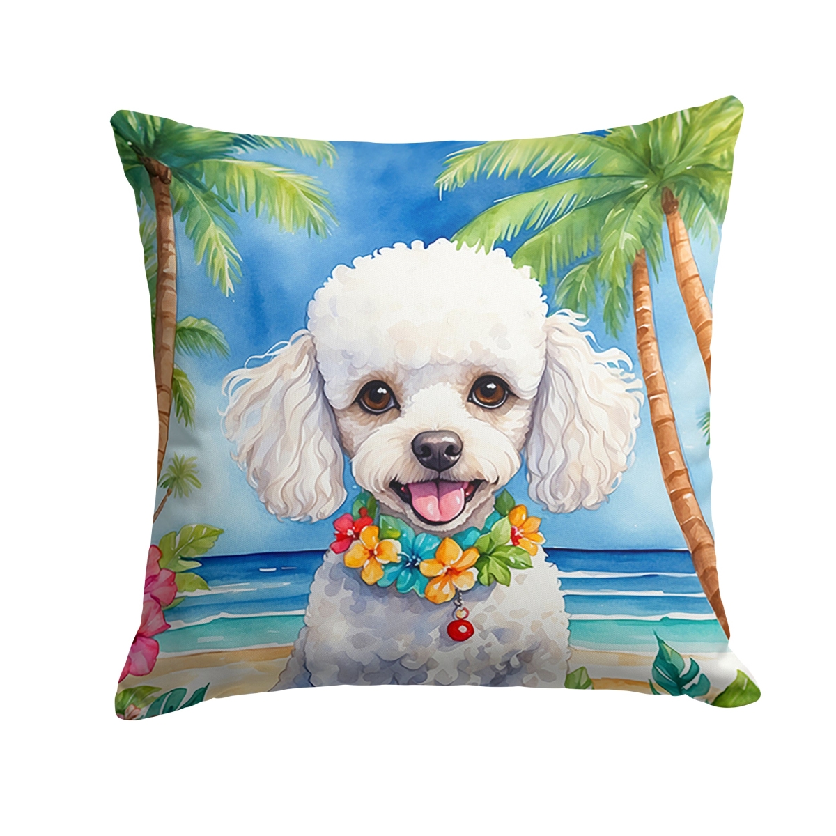DAC6496PW1414 14 x 14 in. White Poodle Luau Throw Pillow