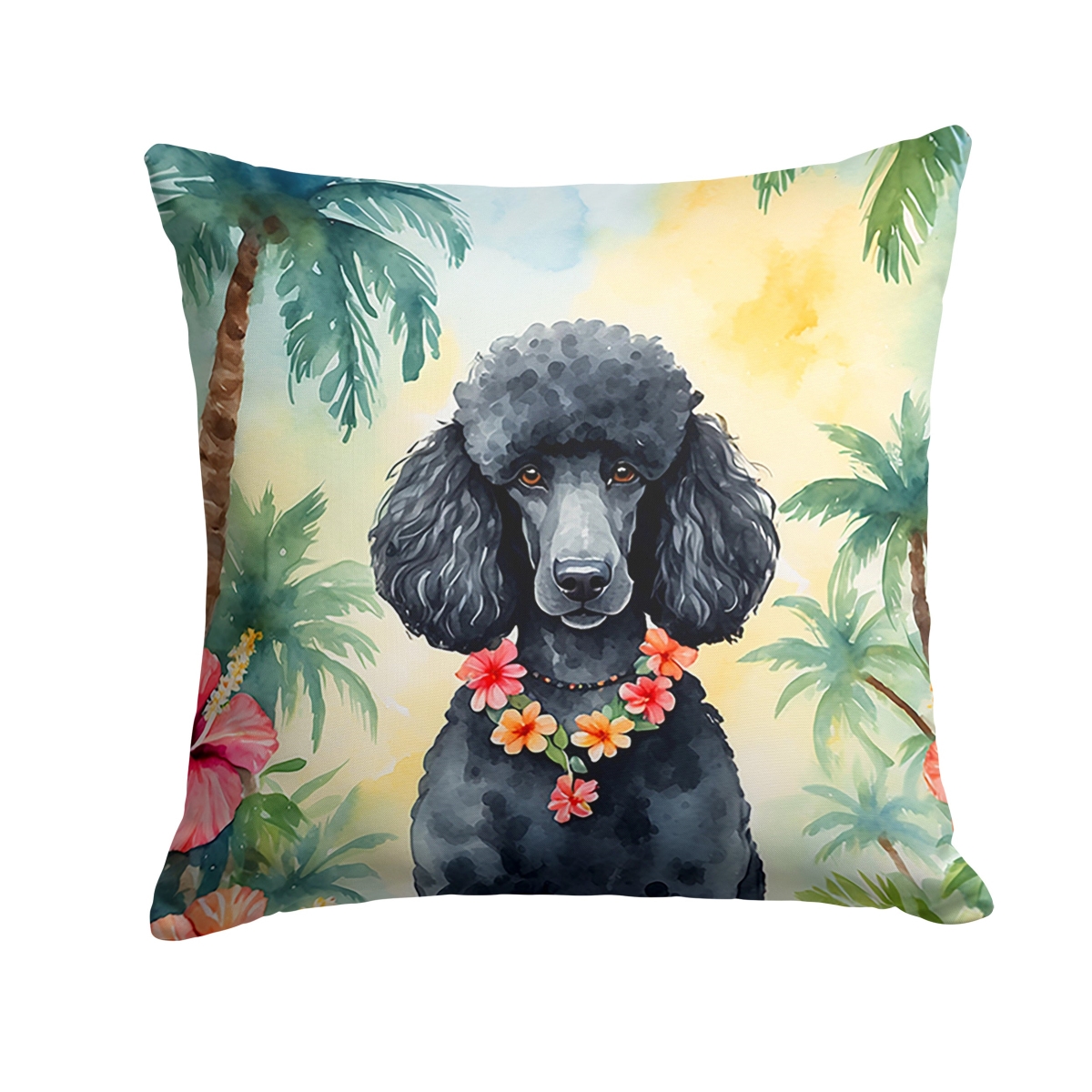 DAC6497PW1414 14 x 14 in. Black Poodle Luau Throw Pillow
