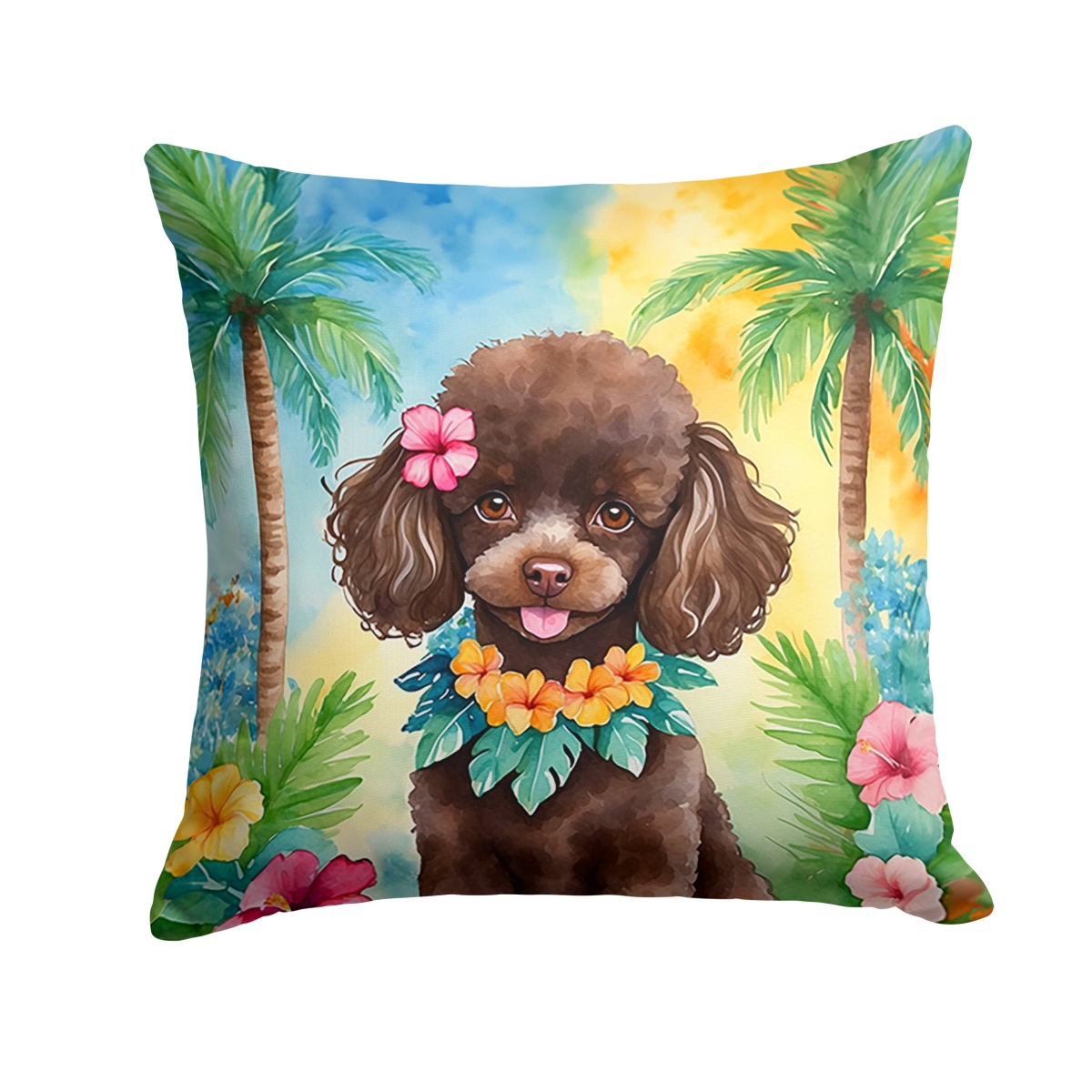 DAC6500PW1414 14 x 14 in. Chocolate Poodle Luau Throw Pillow