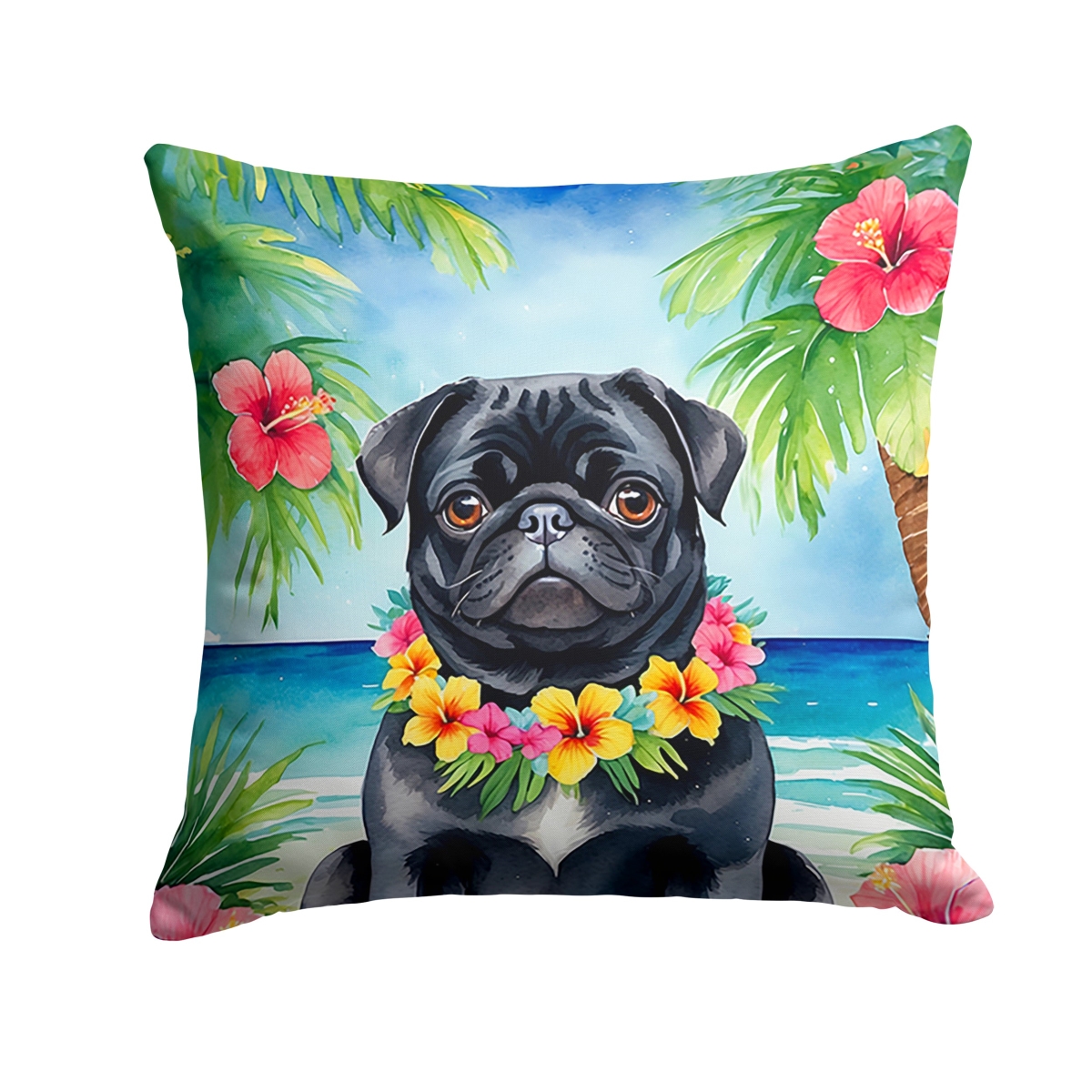 DAC6502PW1414 14 x 14 in. Black Pug Luau Throw Pillow