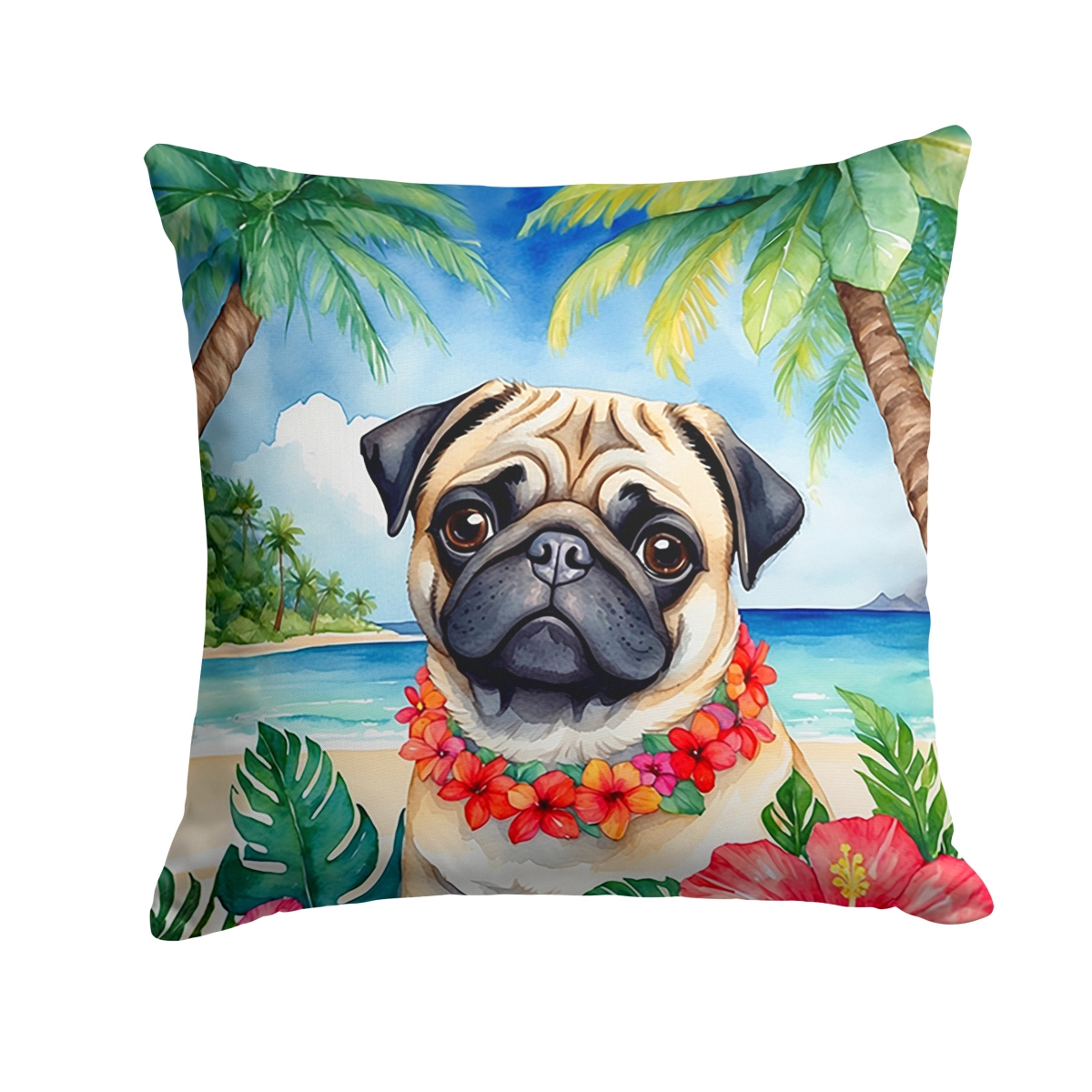 DAC6503PW1414 14 x 14 in. Pug Luau Throw Pillow