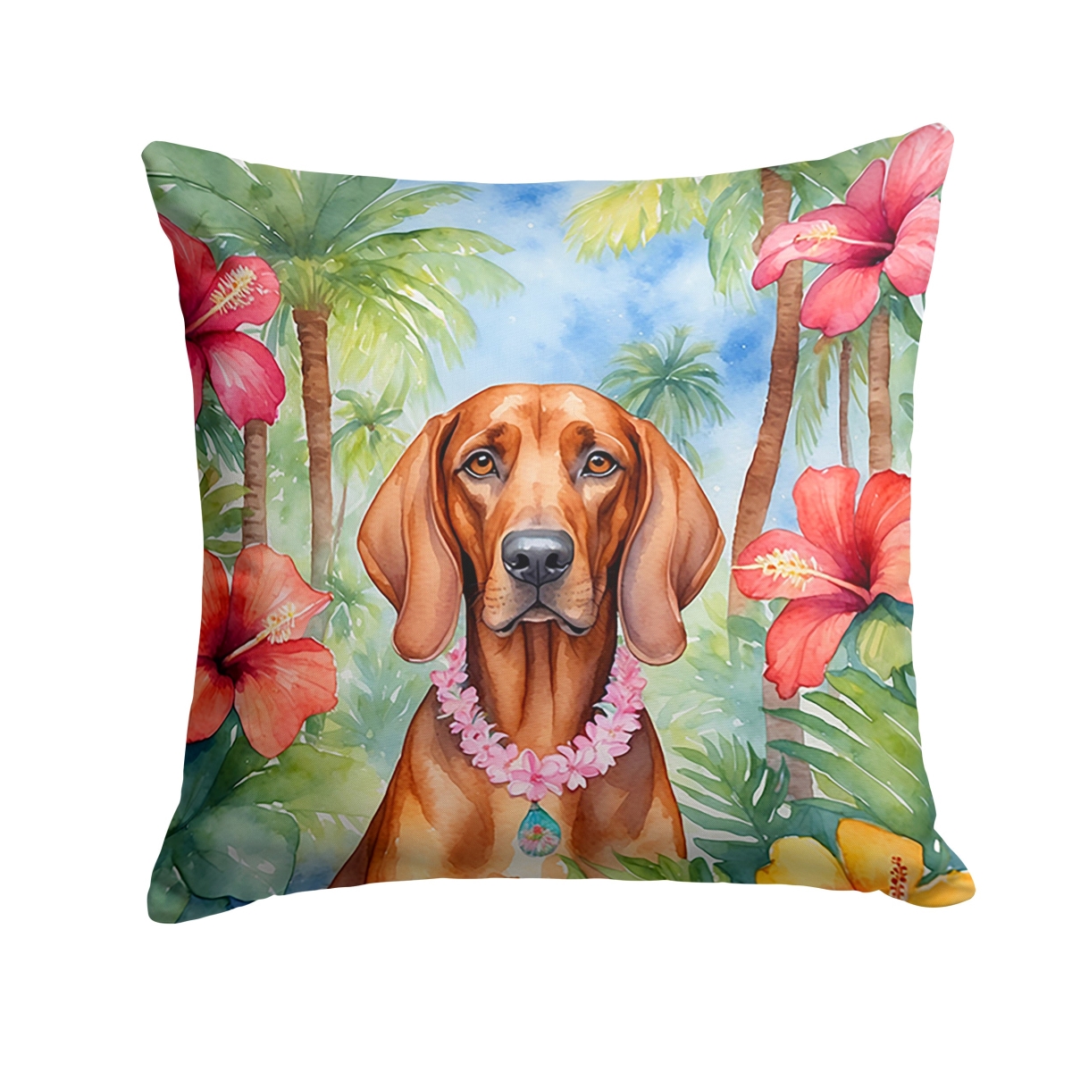 14 x 14 in. Redbone Coonhound Luau Throw Pillow