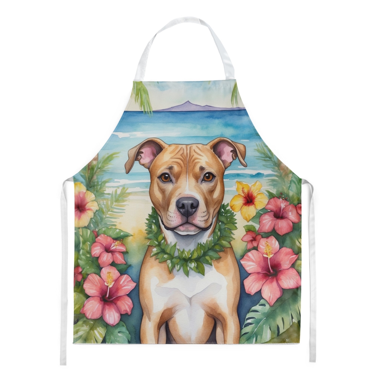 Picture of Carolines Treasures DAC6490APRON 30 x 27 in. Pit Bull Terrier Luau Apron