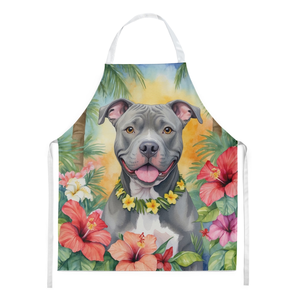 Picture of Carolines Treasures DAC6491APRON 30 x 27 in. Pit Bull Terrier Luau Apron