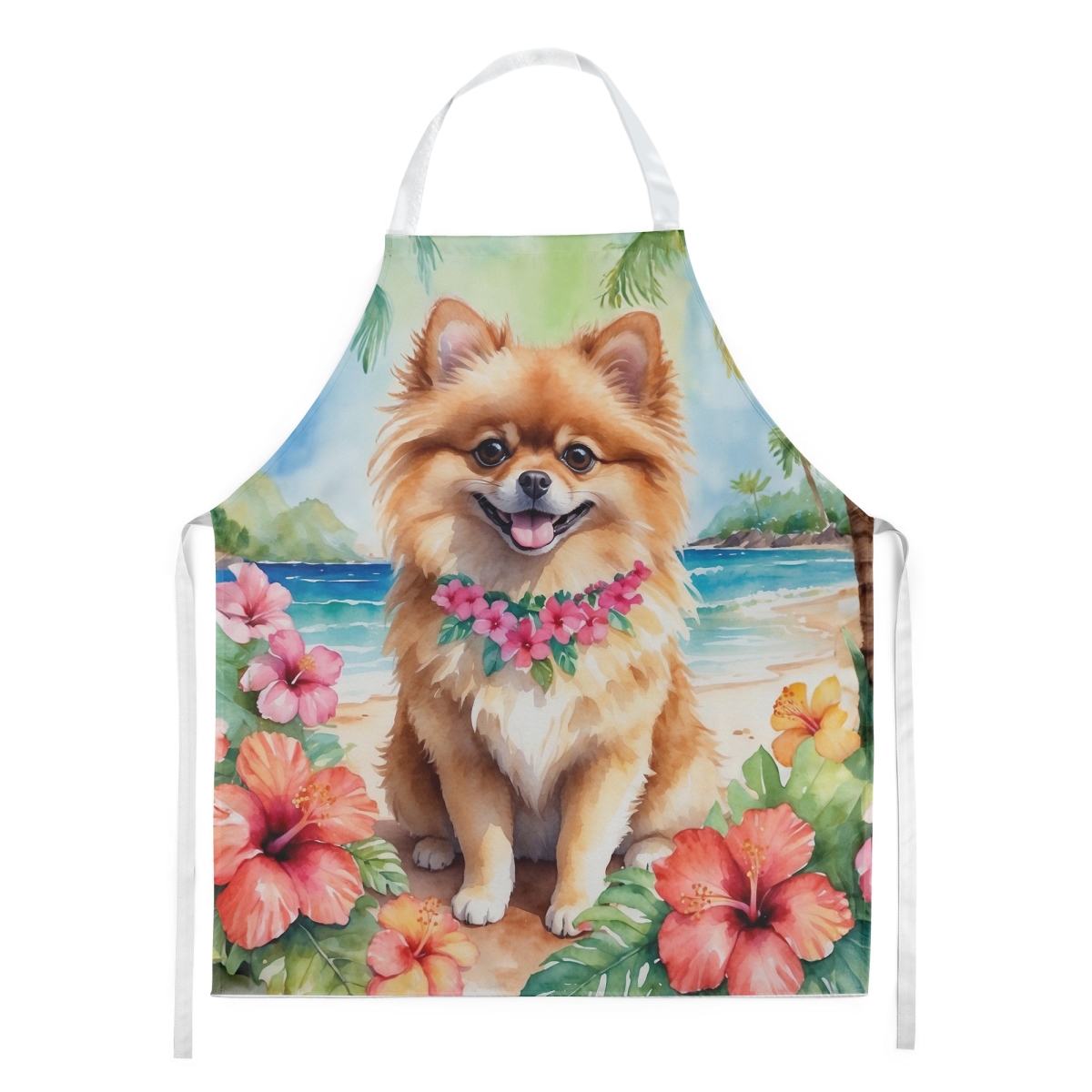Picture of Carolines Treasures DAC6493APRON 30 x 27 in. Pomeranian Luau Apron