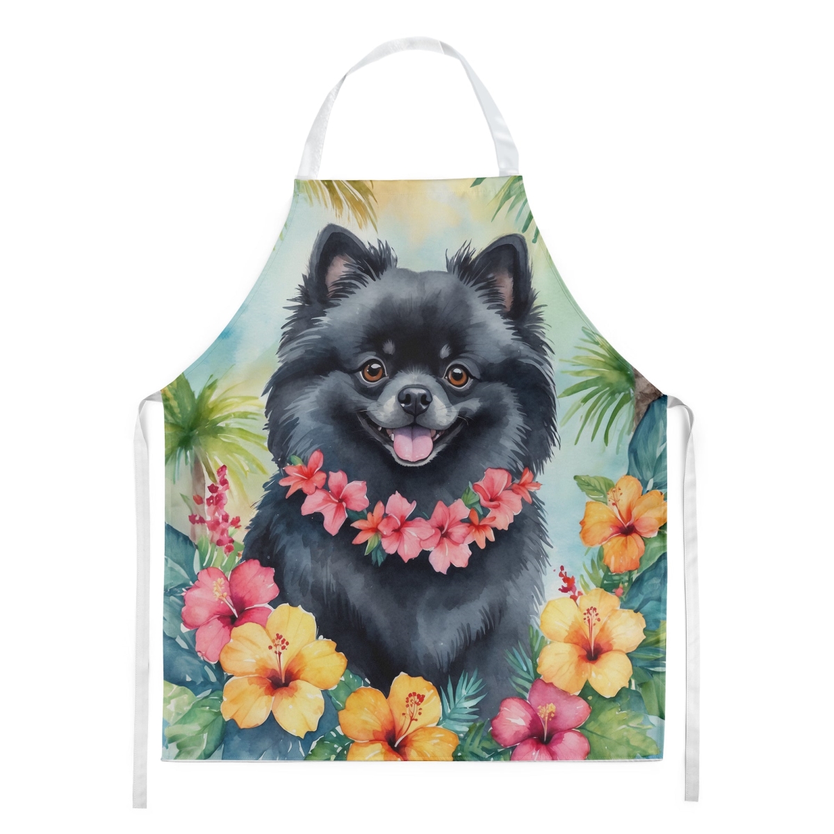 Picture of Carolines Treasures DAC6494APRON 30 x 27 in. Pomeranian Luau Apron