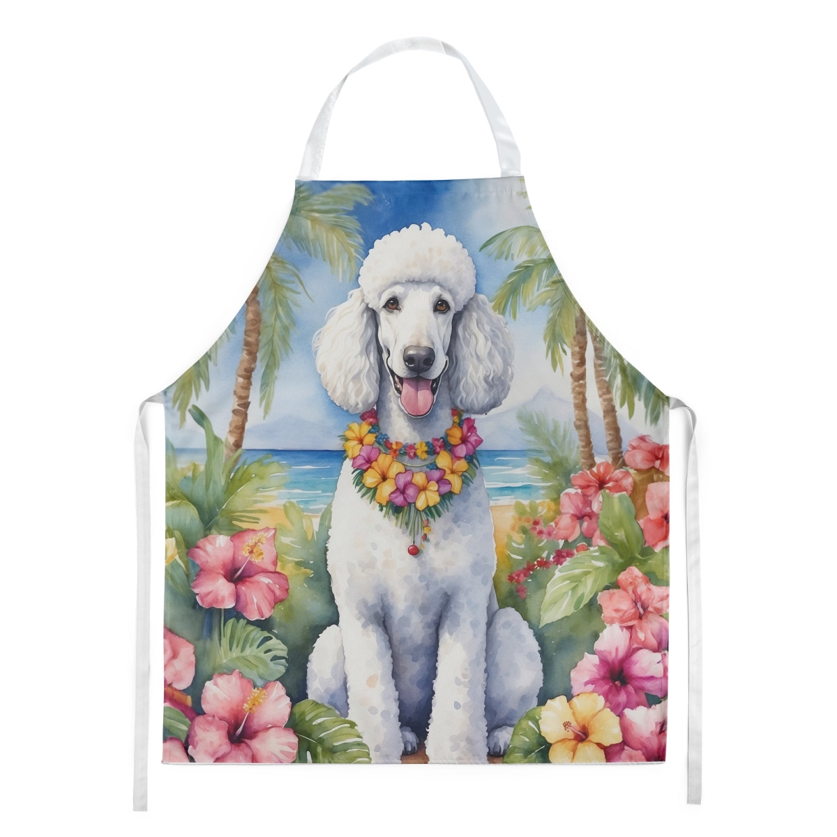 Picture of Carolines Treasures DAC6495APRON 30 x 27 in. White Poodle Luau Apron