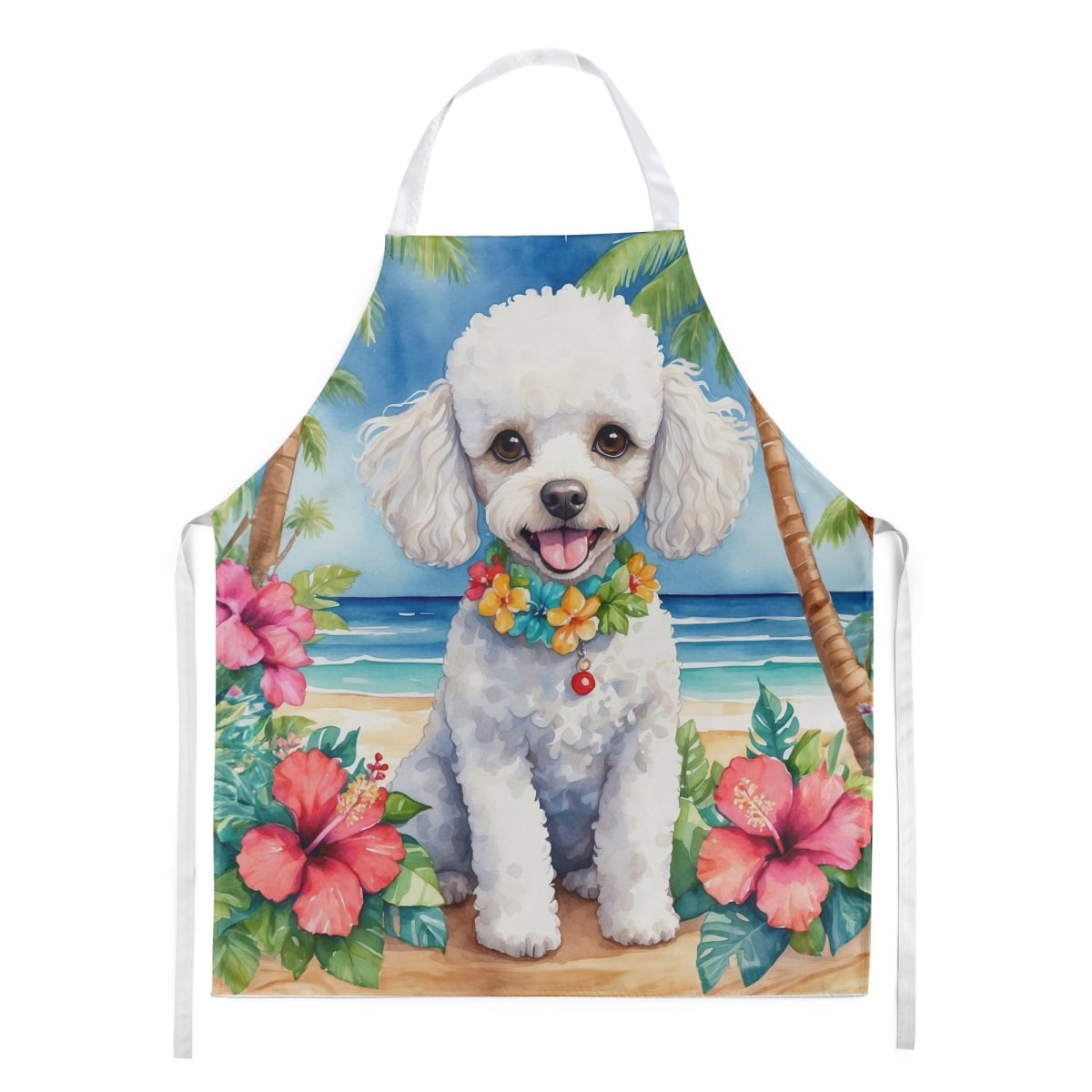 Picture of Carolines Treasures DAC6496APRON 30 x 27 in. White Poodle Luau Apron
