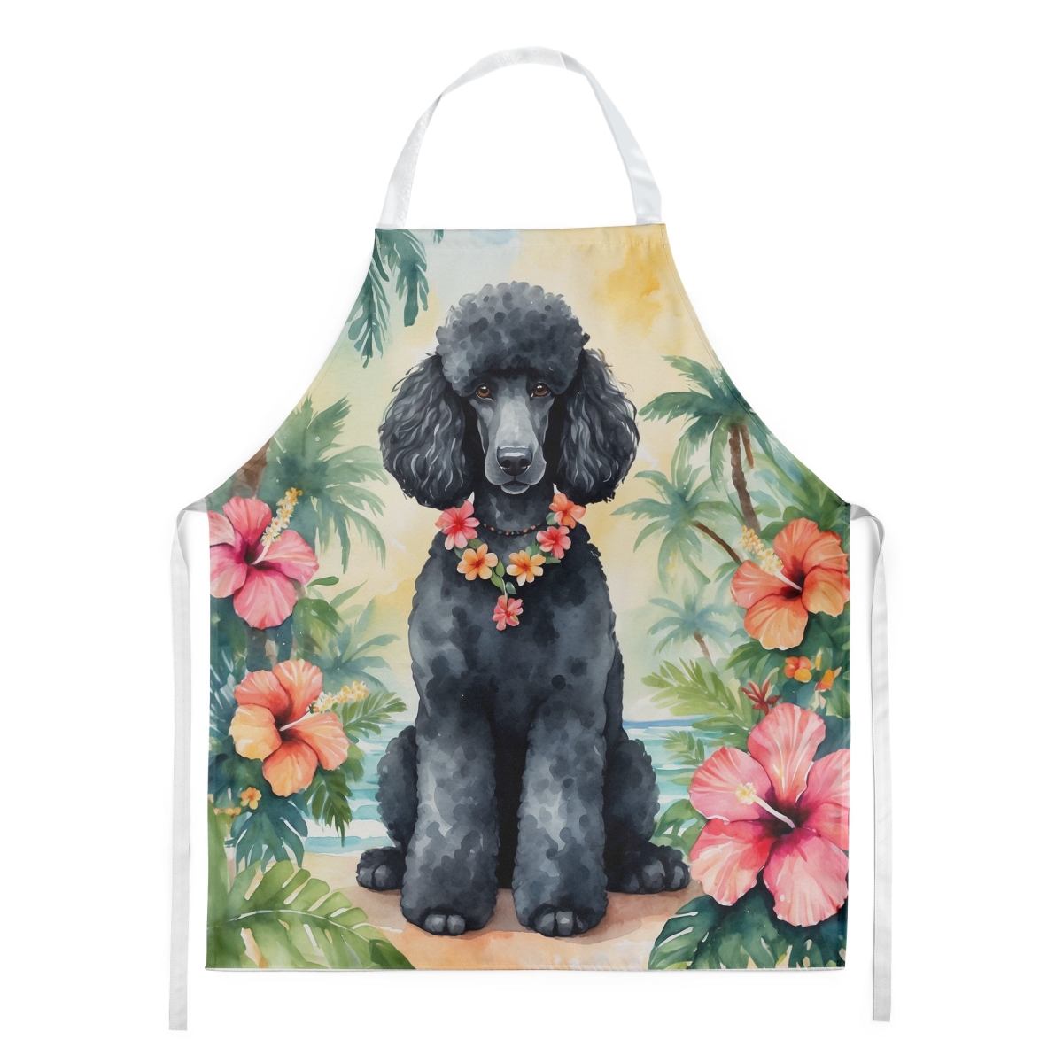 Picture of Carolines Treasures DAC6497APRON 30 x 27 in. Black Poodle Luau Apron