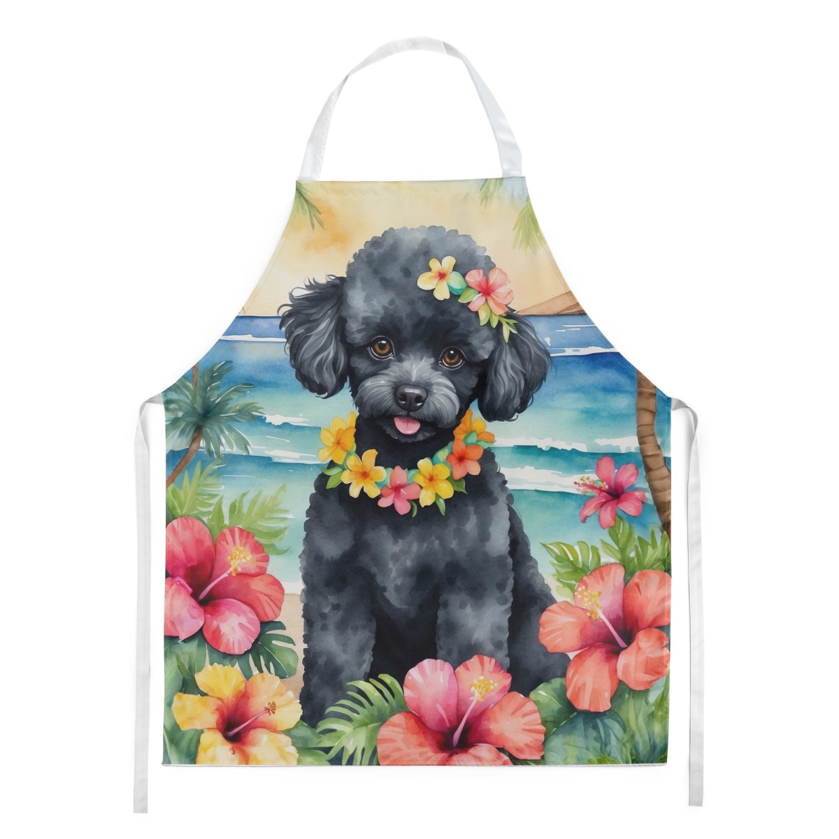 Picture of Carolines Treasures DAC6498APRON 30 x 27 in. Black Poodle Luau Apron