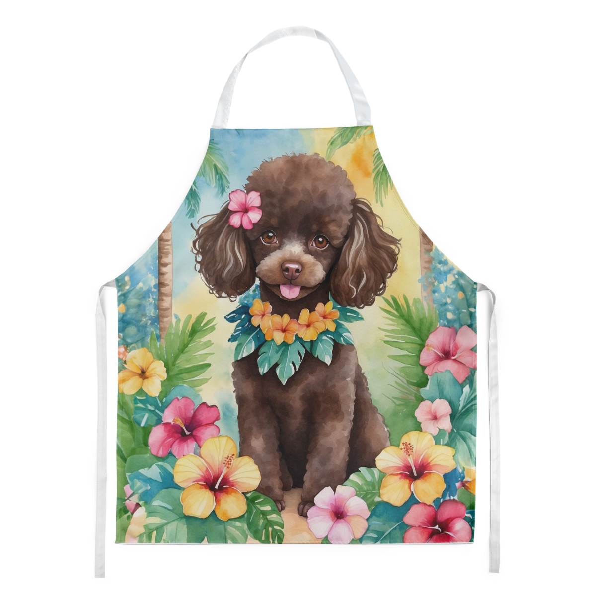 Picture of Carolines Treasures DAC6500APRON 30 x 27 in. Chocolate Poodle Luau Apron
