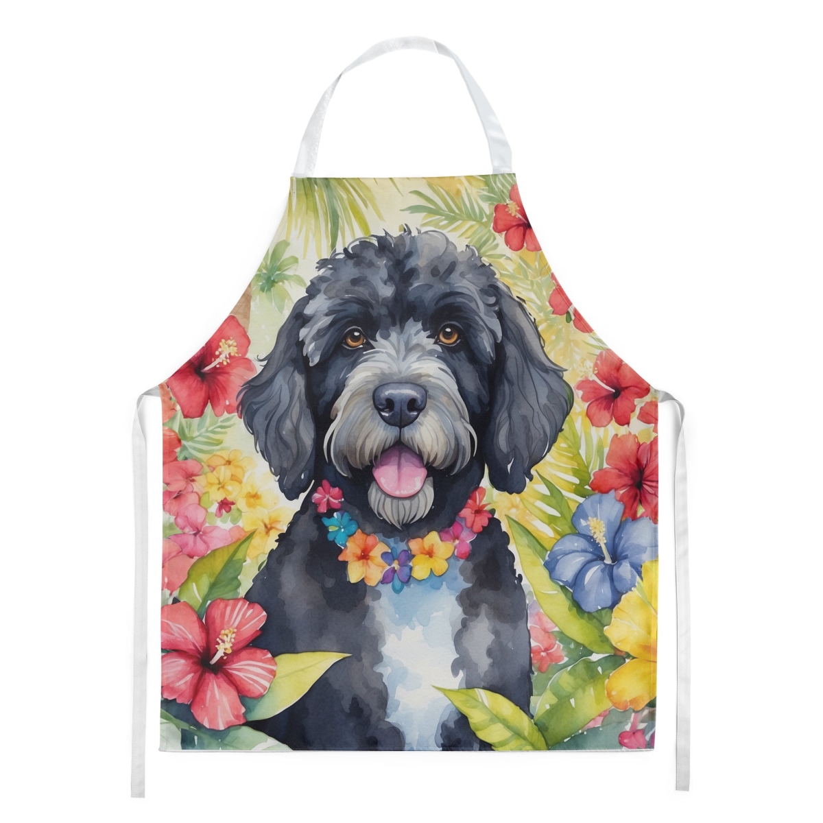 Picture of Carolines Treasures DAC6501APRON 30 x 27 in. Portuguese Water Dog Luau Apron