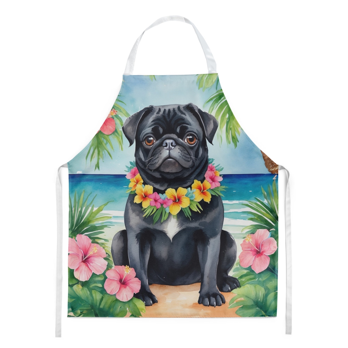 Picture of Carolines Treasures DAC6502APRON 30 x 27 in. Black Pug Luau Apron