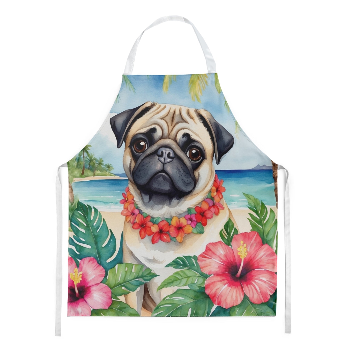 Picture of Carolines Treasures DAC6503APRON 30 x 27 in. Pug Luau Apron