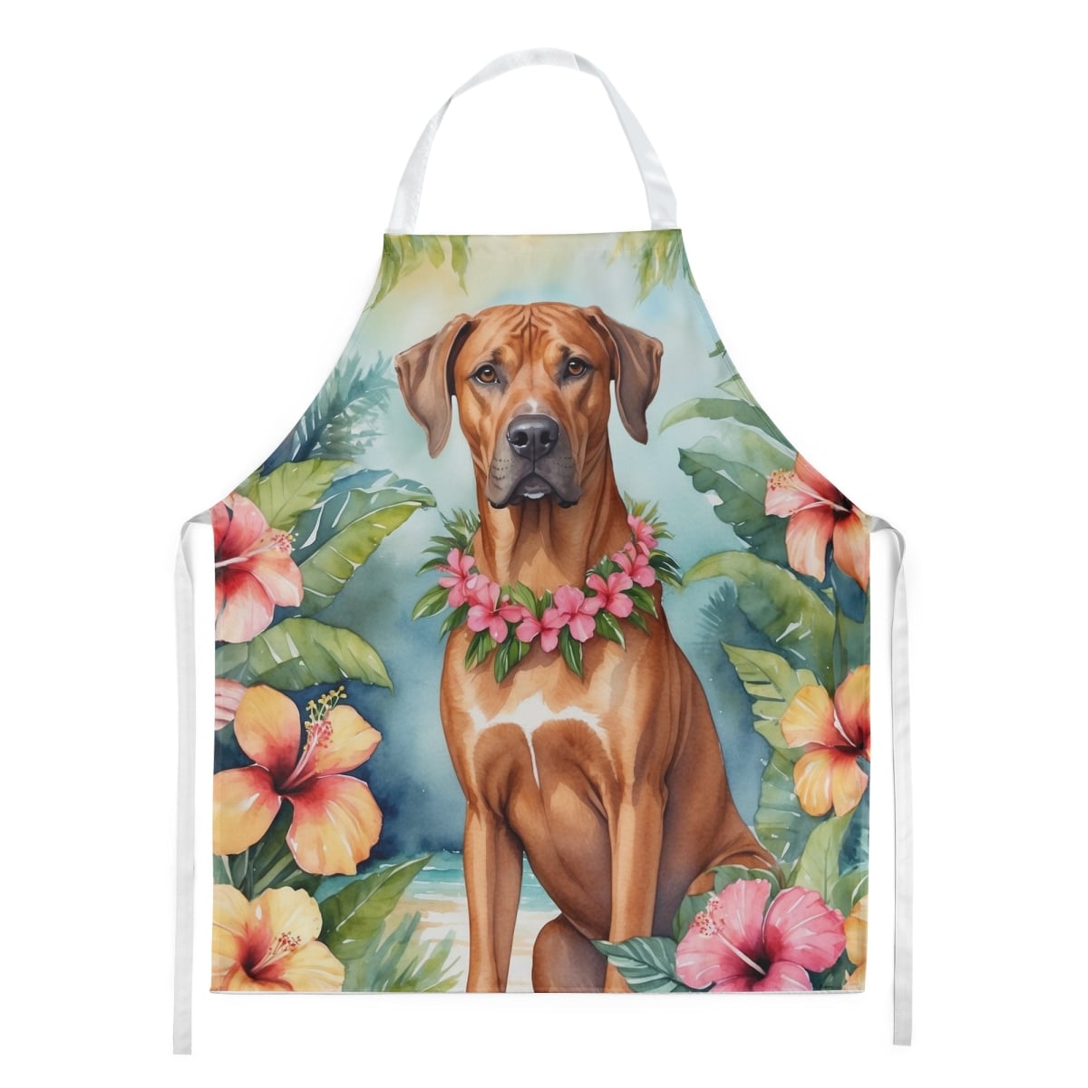 Picture of Carolines Treasures DAC6507APRON 30 x 27 in. Rhodesian Ridgeback Luau Apron